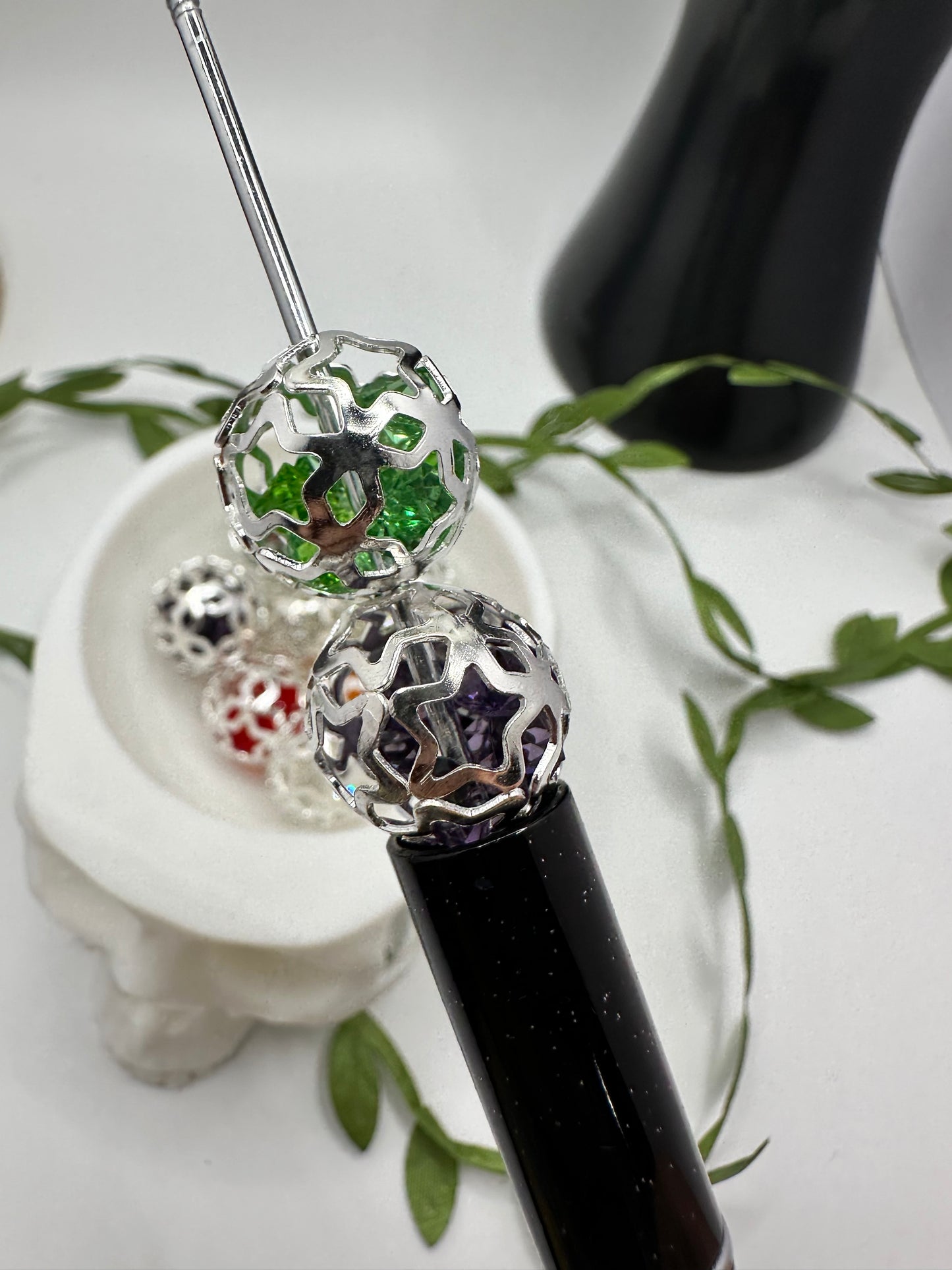 Metal Silver rhinestone star bead, 16mm beads for pens, beading supplies, beading, 5pc bag