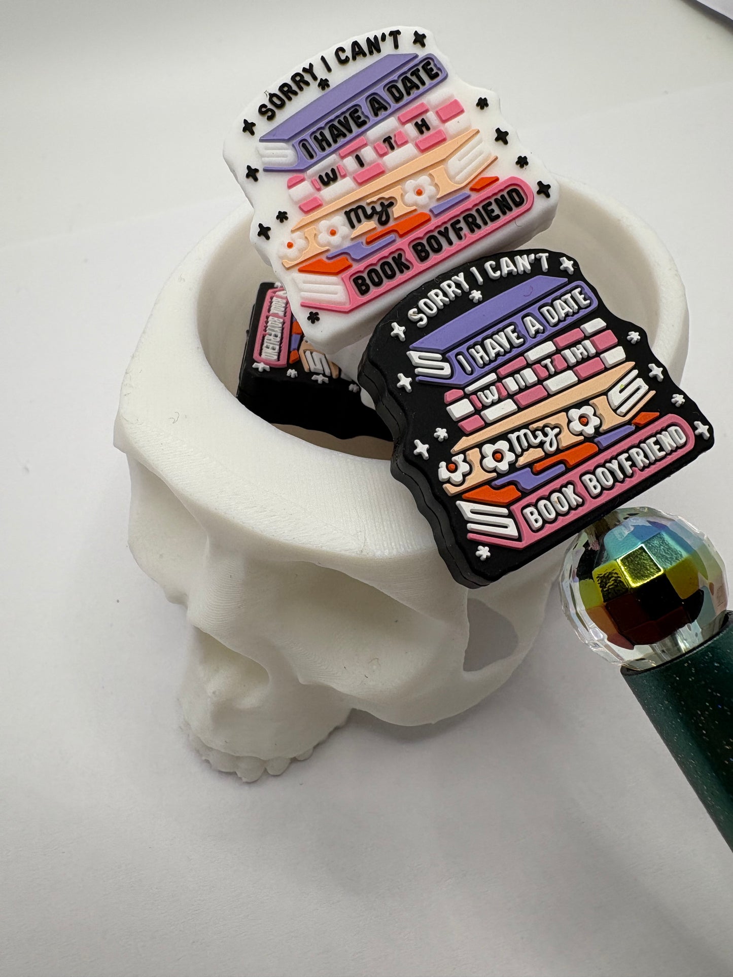 Funny Book humor, Silicone focal bead, cute bead for pens, double sided print 28mm, 1pc