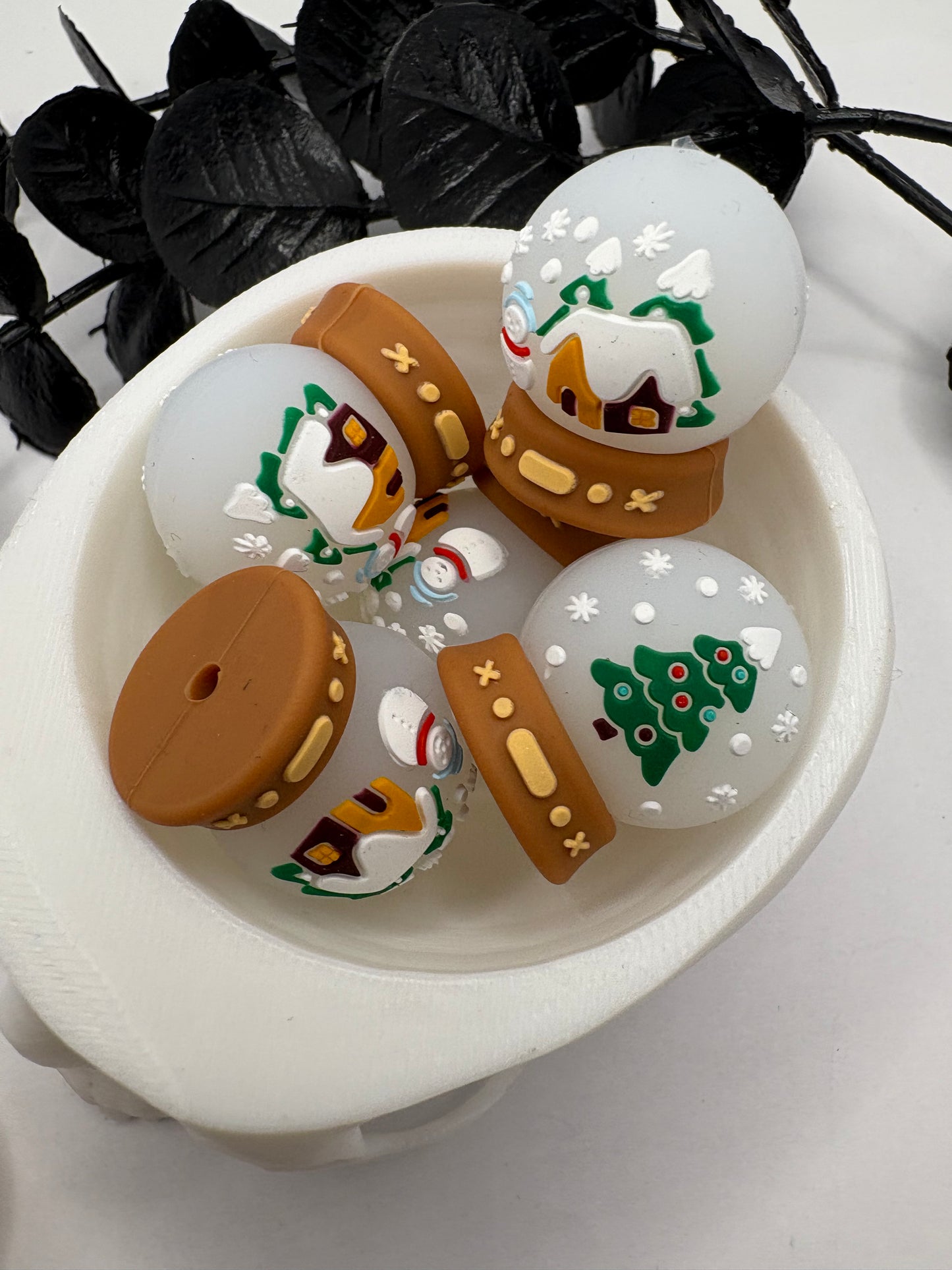 3D Christmas globe, cute silicone bead, beads for pens, printed silicone bead, focal bead, 25mm, 1pc