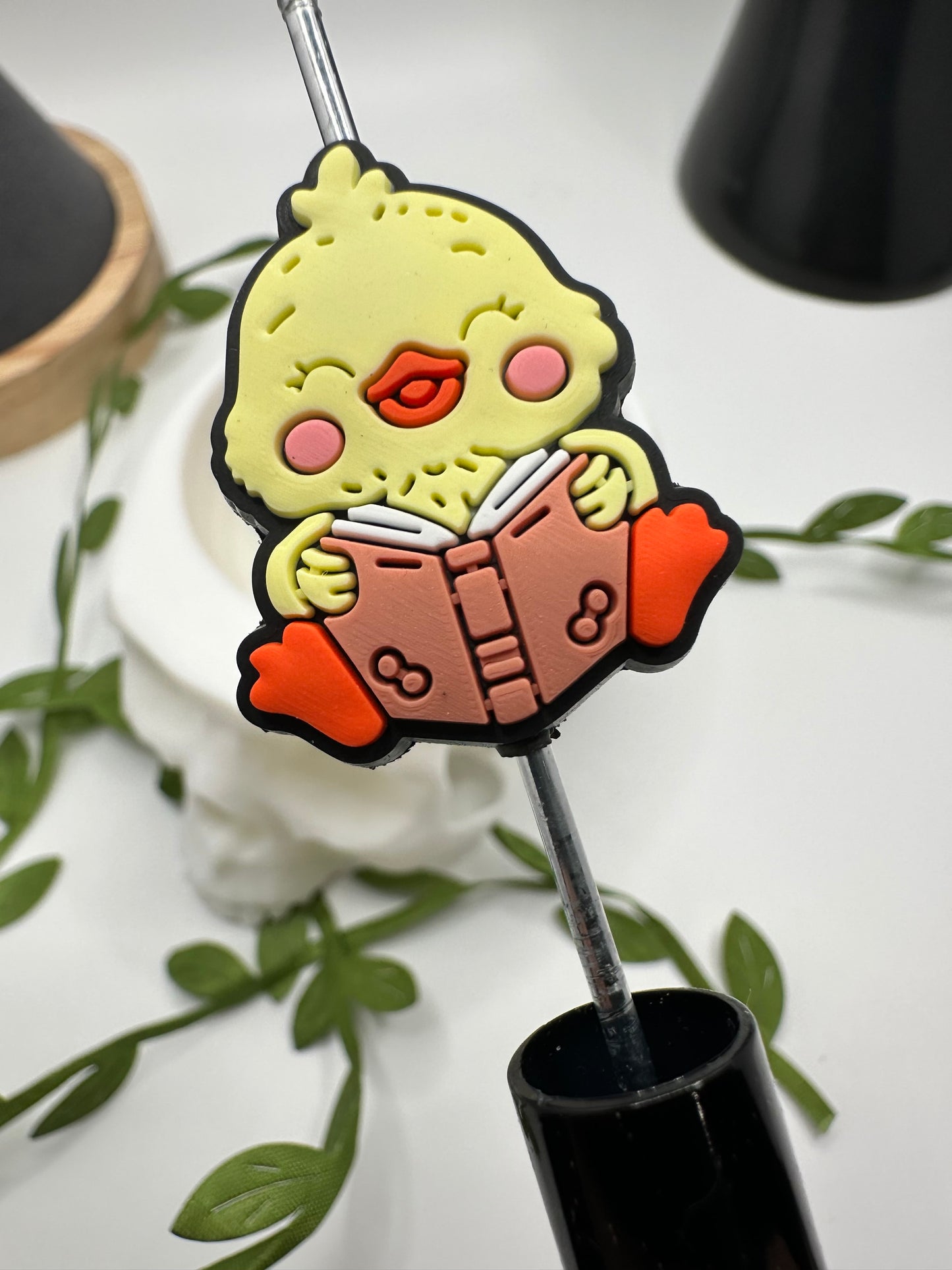 Chick Bookworm focal bead, silicone bead, silicone bead for pens, crafting beads, supplies, focal, silicone supply bead 29mm
