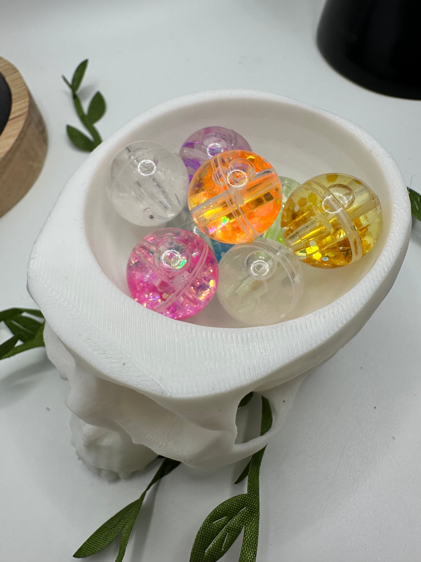 Fancy Water filled bead, 15mm beads for pens, beading supplies, beading, 5pc bag Glitter filled water bead