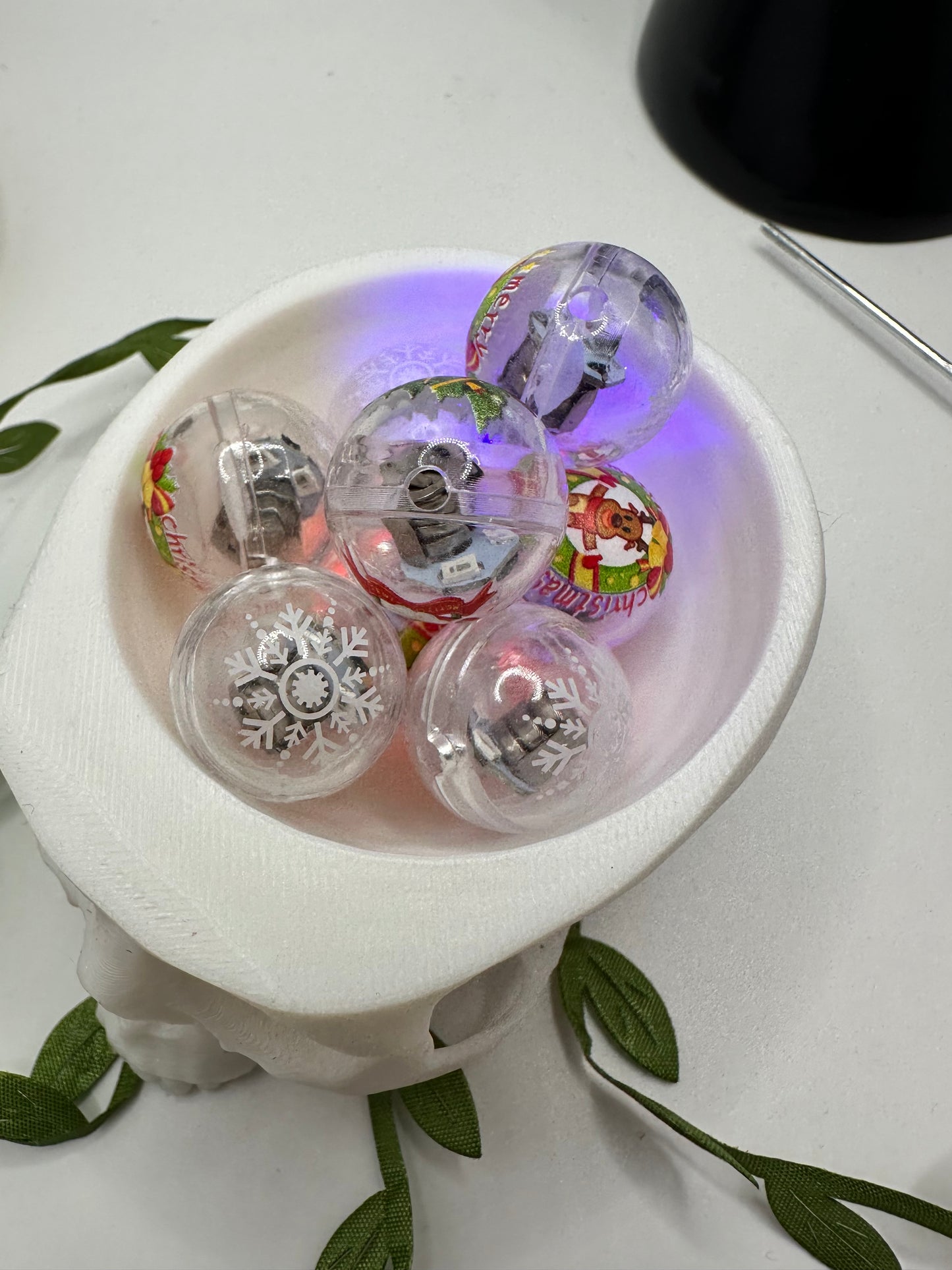 Light-up Christmas bubblegum bead, acrylic 20mm beads for pens, beading supplies, beading, lights up