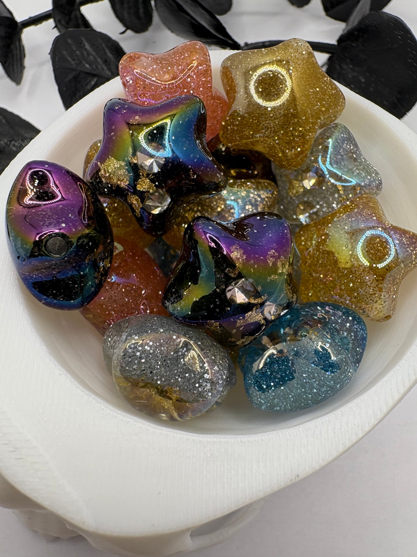 Glitter jeweled Stars bead, acrylic beads for pens, beading supplies, beading, 18mm, beads for keychain, 5pc mix
