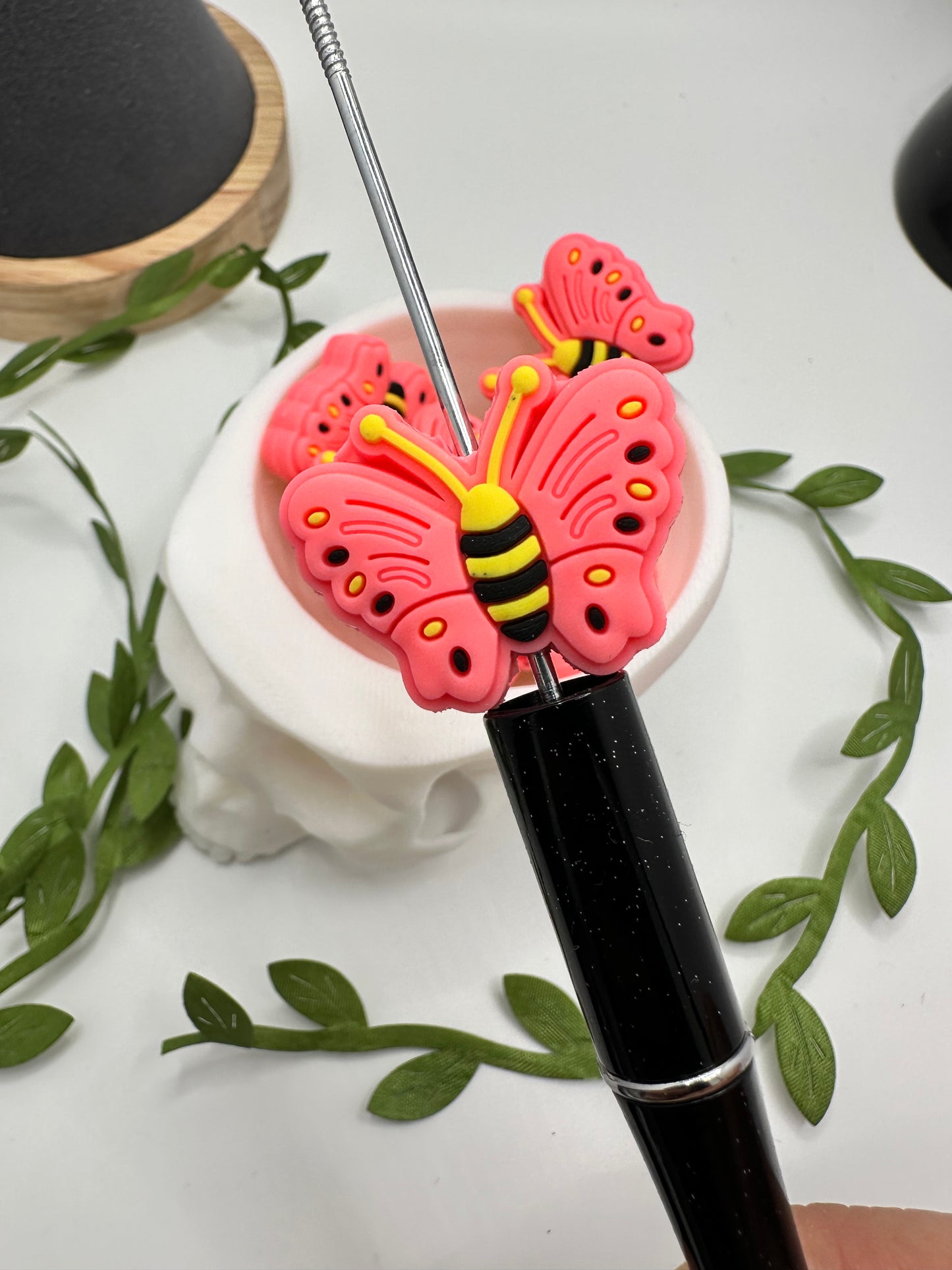 Pink butterfly bead for pens, crafting beads, supplies, focal, silicone bead, silicone focal for beadable items, 1pc 25.5mm