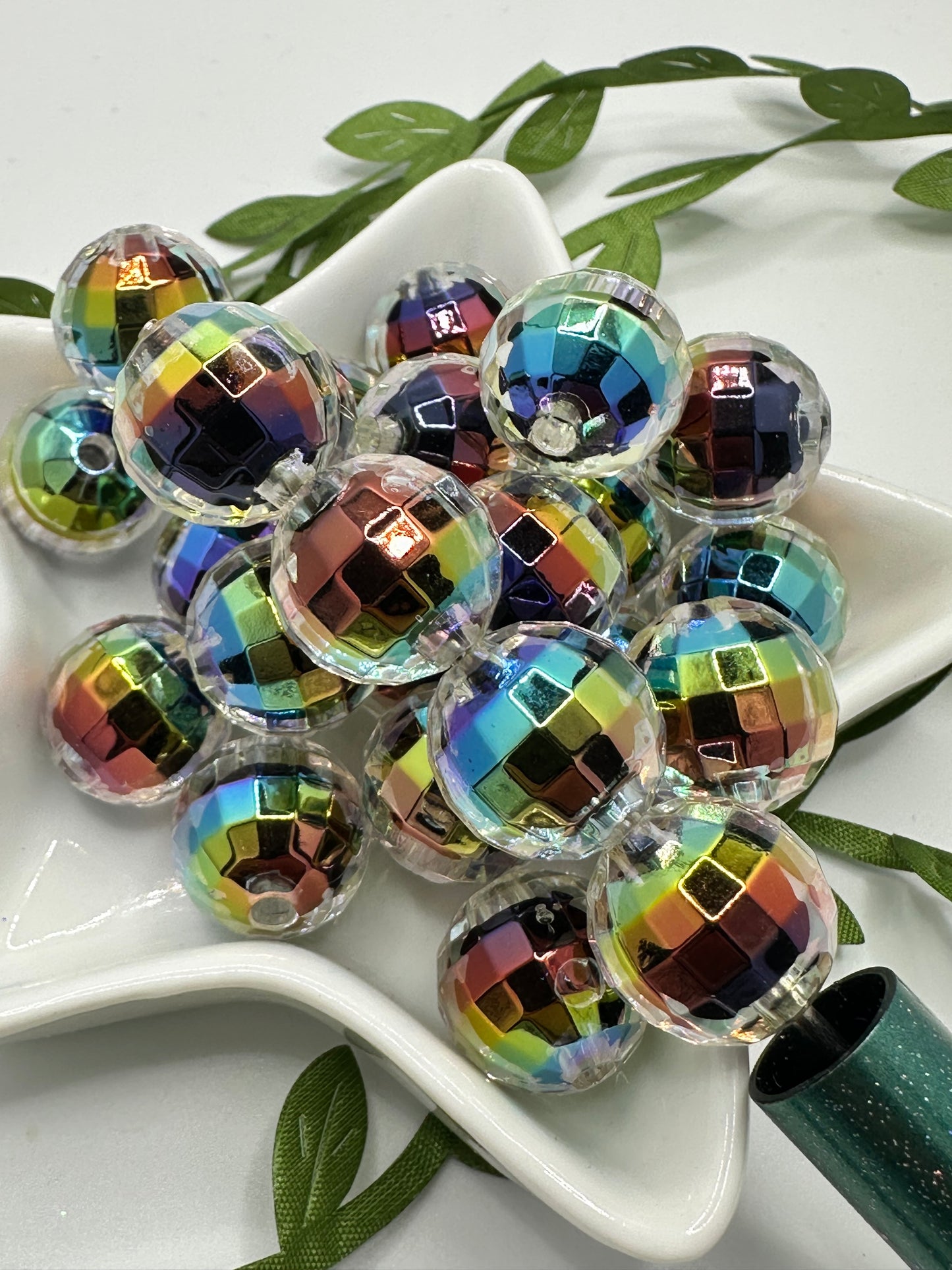 Holographic disco round bubblegum bead, acrylic 15mm beads for pens, beading supplies, beading, multicolored beads