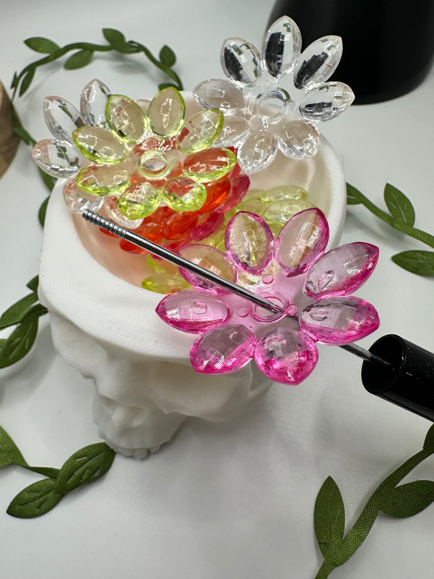 Big Flower bead, acrylic 39mm beads for pens, beading supplies, beading, 2pc flower set