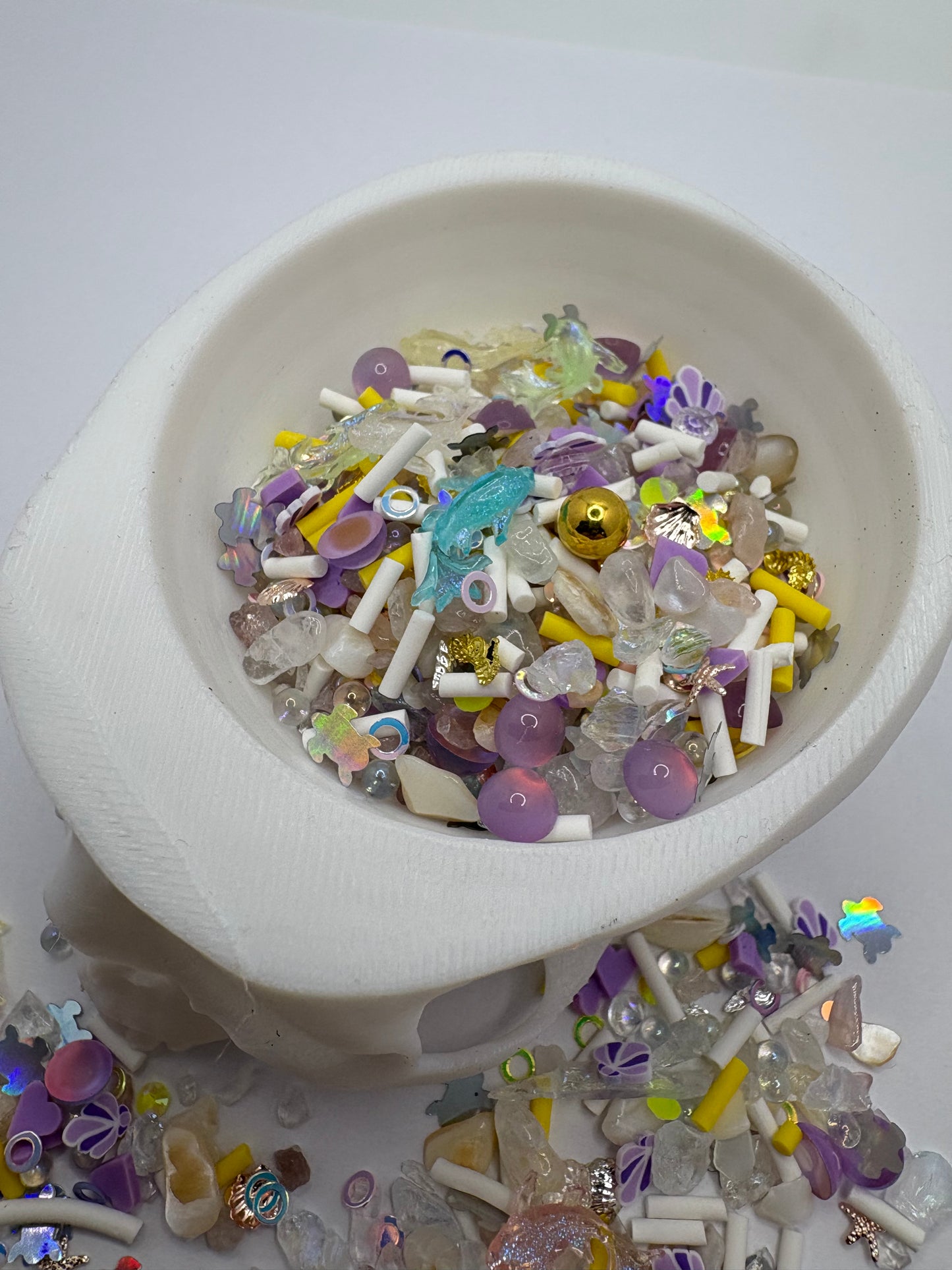 Ariel's Hourglass, Mixed glass chunks, holo glass, resin fish, clay slices, resin supplies, shaker fillers resin crafting 1oz wt.