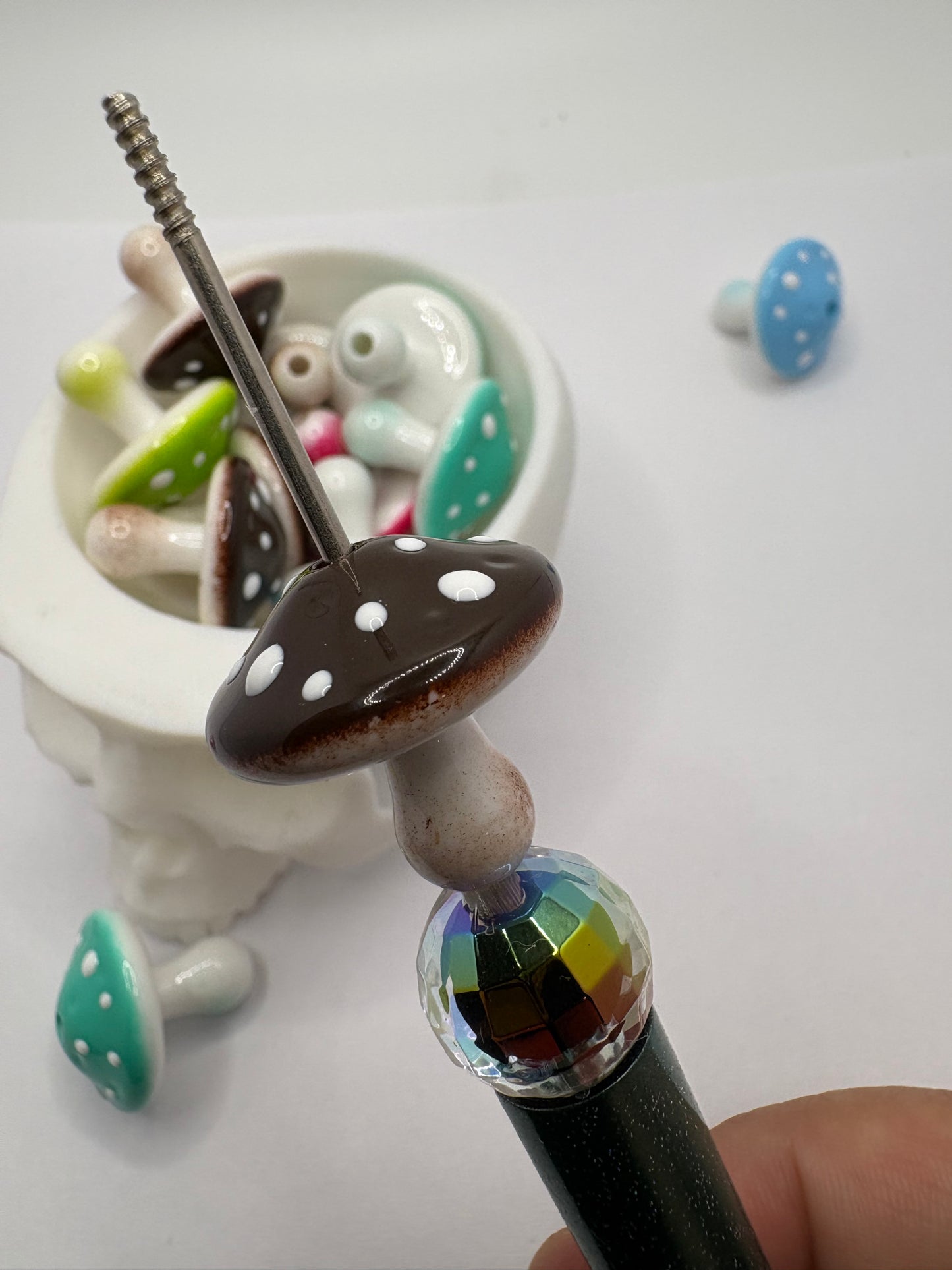 3D acrylic mushrooms, cute mushy bead, beads for pens, woodland mushroom, focal bead, crafting bead 22.5mm