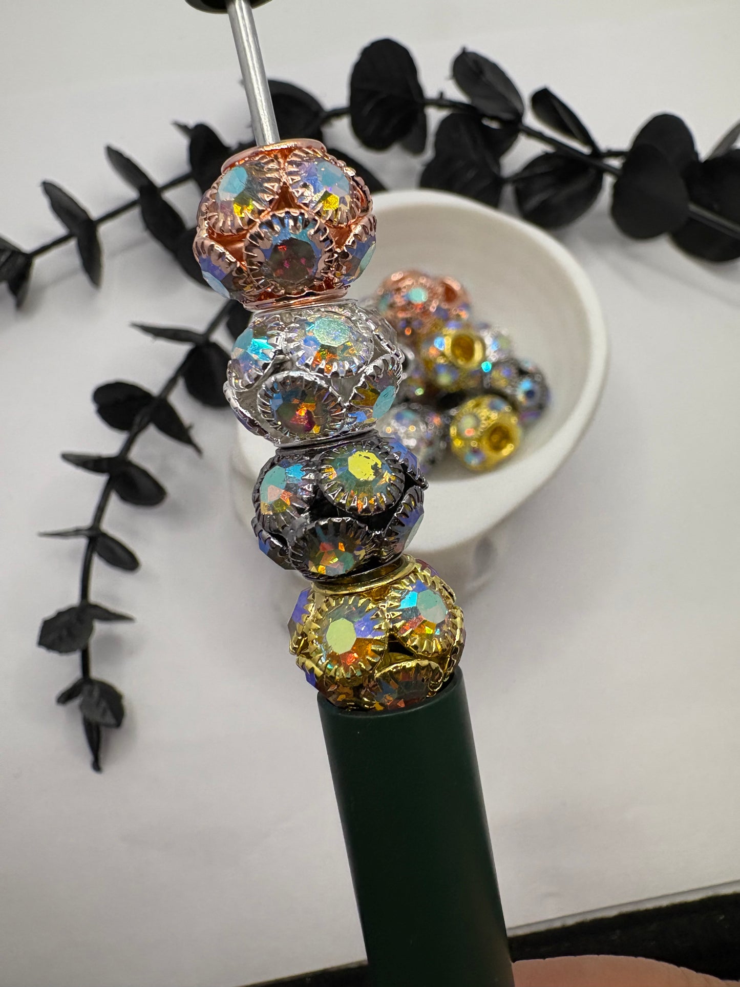 Jeweled mix Metal beads 11mm beads for pens, beading supplies, beading, 5pc