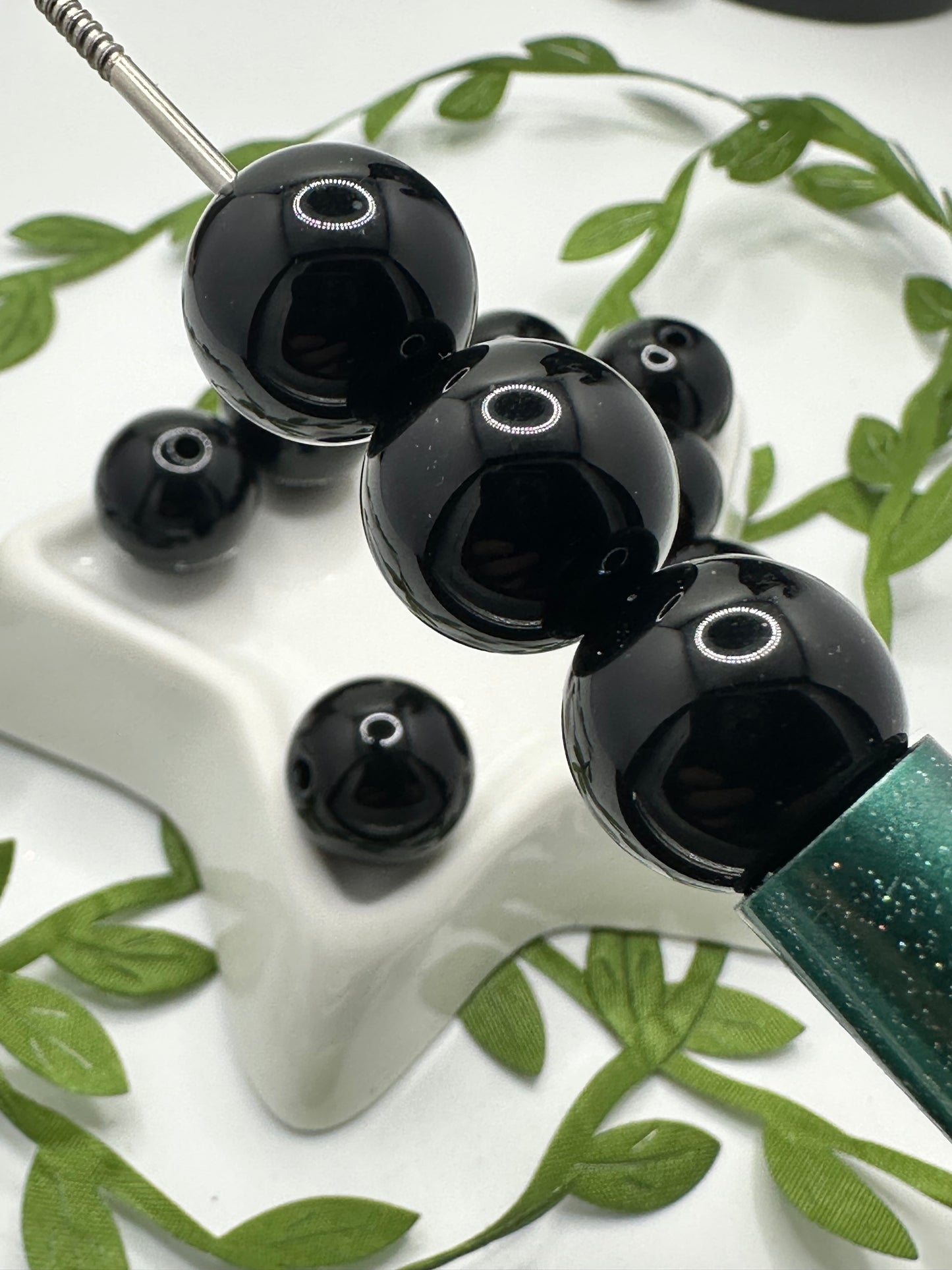 Black round bubblegum bead, acrylic 15mm beads for pens, beading supplies, beading, Solid Black gloss bead