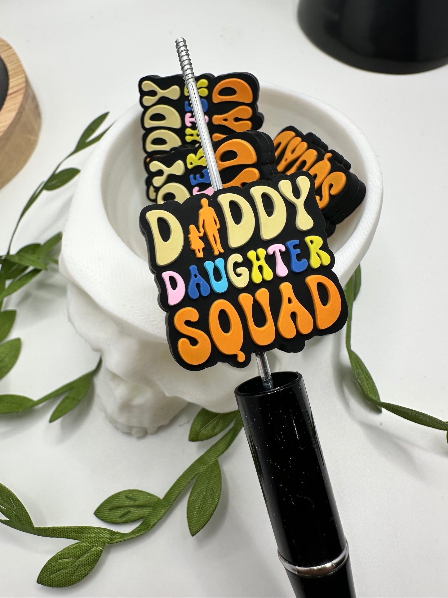 Daddy Daughter Squad focal bead, silicone bead, silicone bead for pens, crafting beads, supplies, focal, silicone supply bead 28.5mm