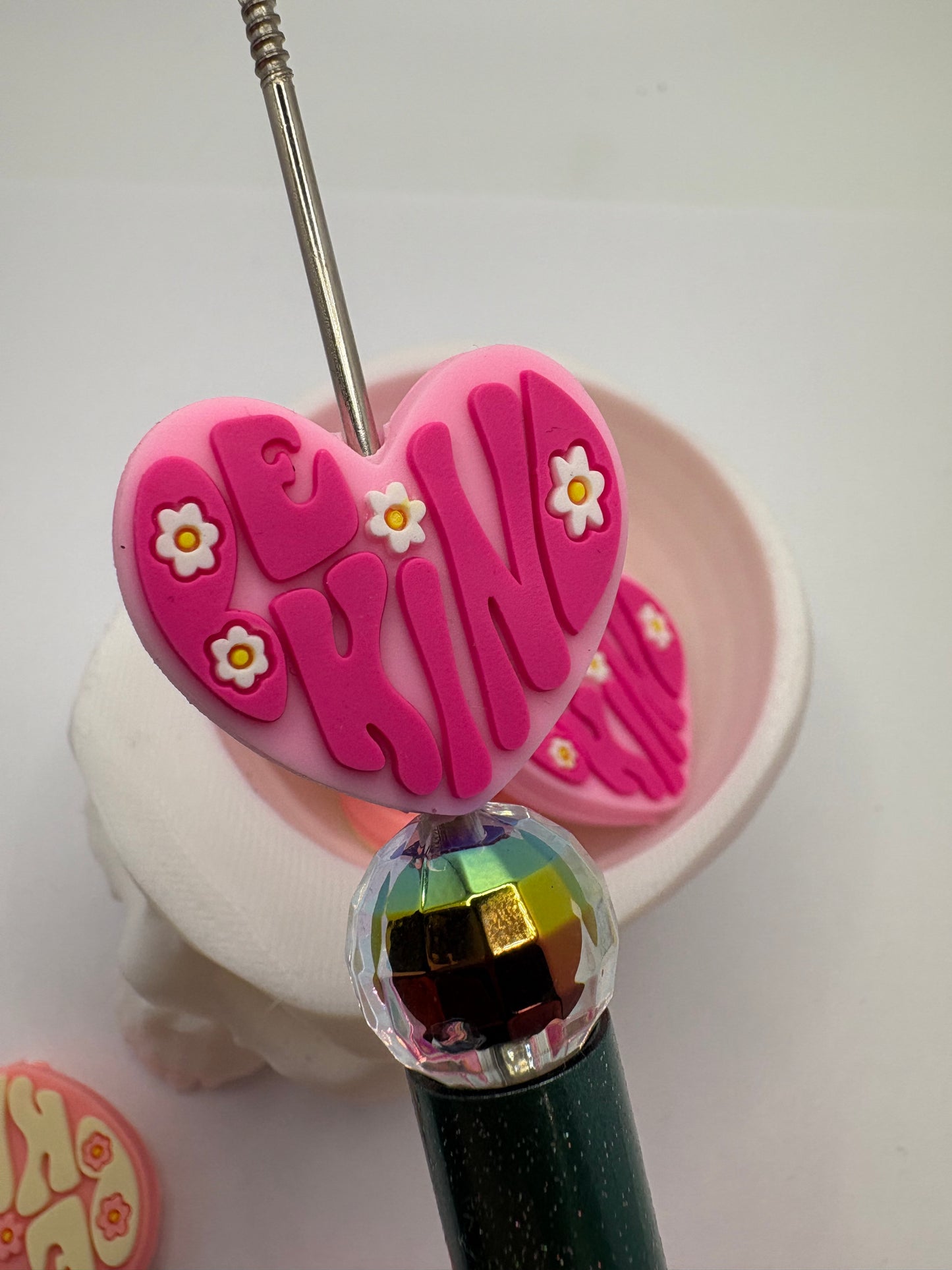 Silicone focal bead, be kind silicone bead, silicone bead for pens, crafting beads, bead supplies, focal, heart silicone