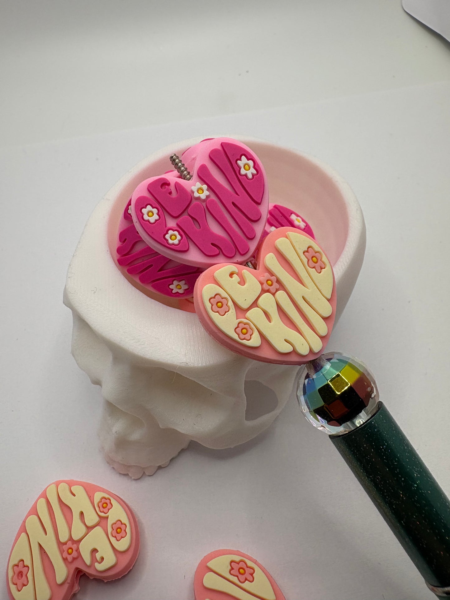 Silicone focal bead, be kind silicone bead, silicone bead for pens, crafting beads, bead supplies, focal, heart silicone