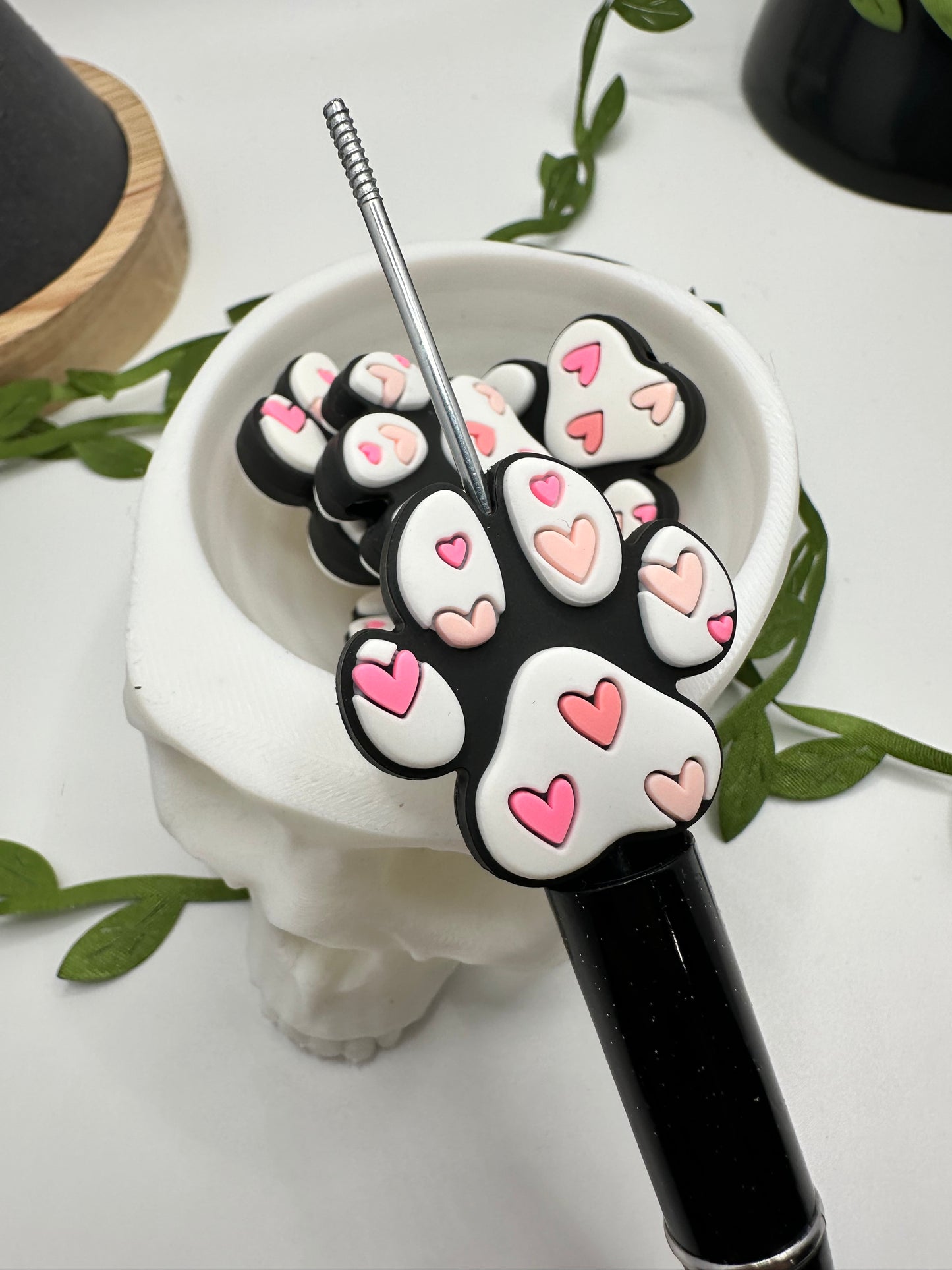 Heart paw print, bead for pens, crafting beads, supplies, focal, supply bead, silicone focal beadable items, 1pc, 28.5mm