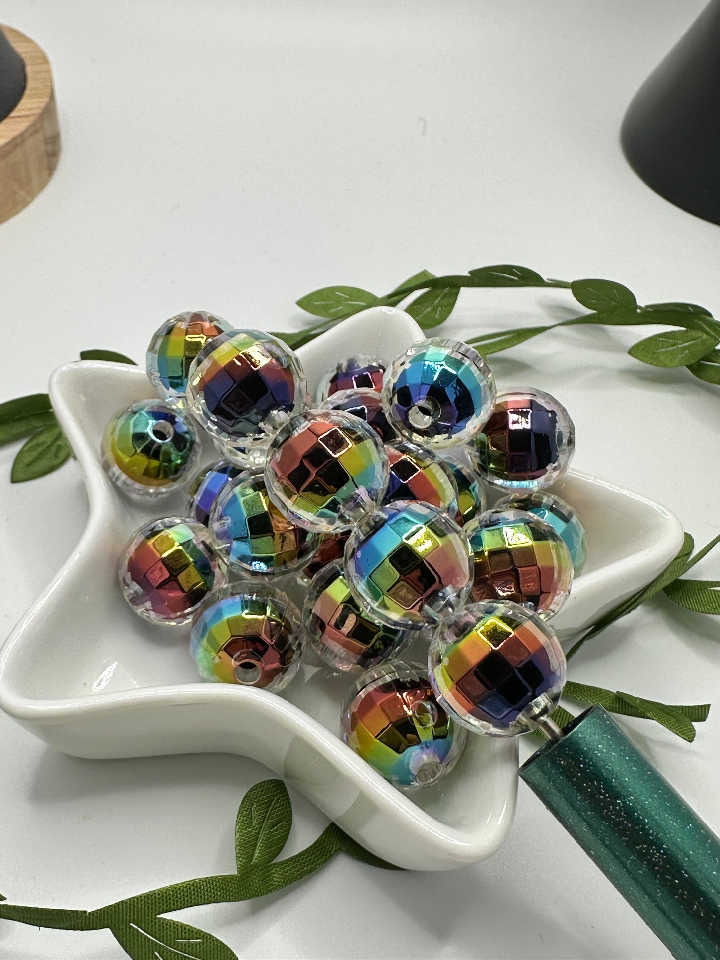 Holographic disco round bubblegum bead, acrylic 15mm beads for pens, beading supplies, beading, multicolored beads