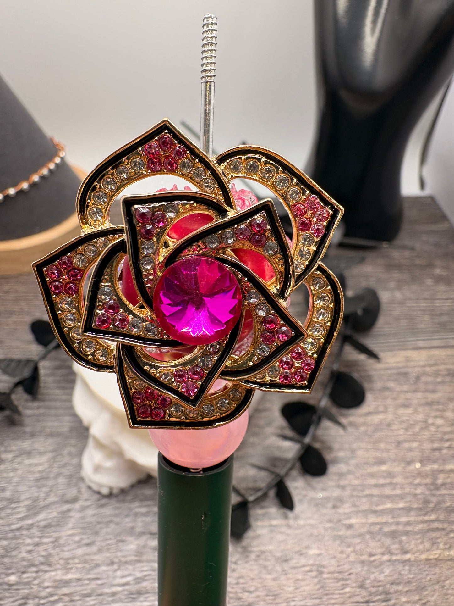Pink Big Spinner Flower Bead, 1pc 40mm