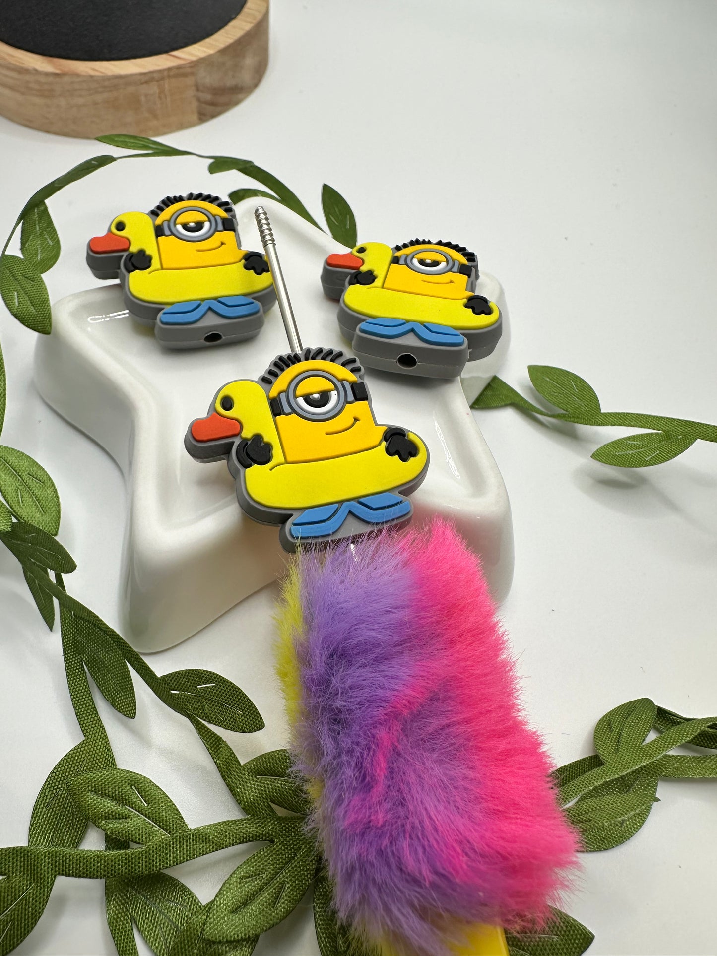Minion floaty bead for pens, crafting beads, supplies, focal, silicone bead, silicone focal for beadable items, beadable supplies 1pc 27.5mm
