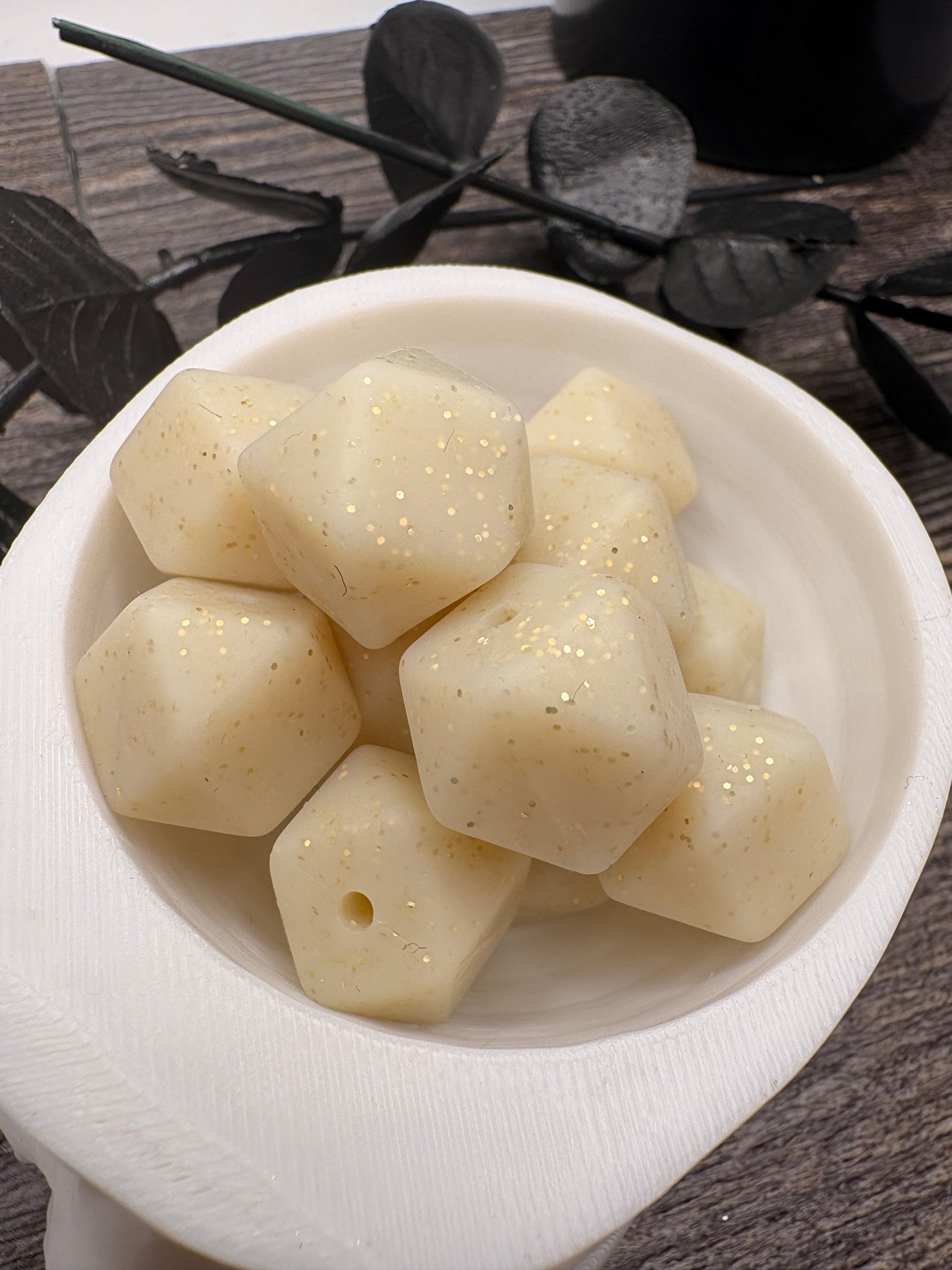 Gold nude hexagon glitter bead, 14.5mm beads for pens, beading supplies, pvc silicone beads