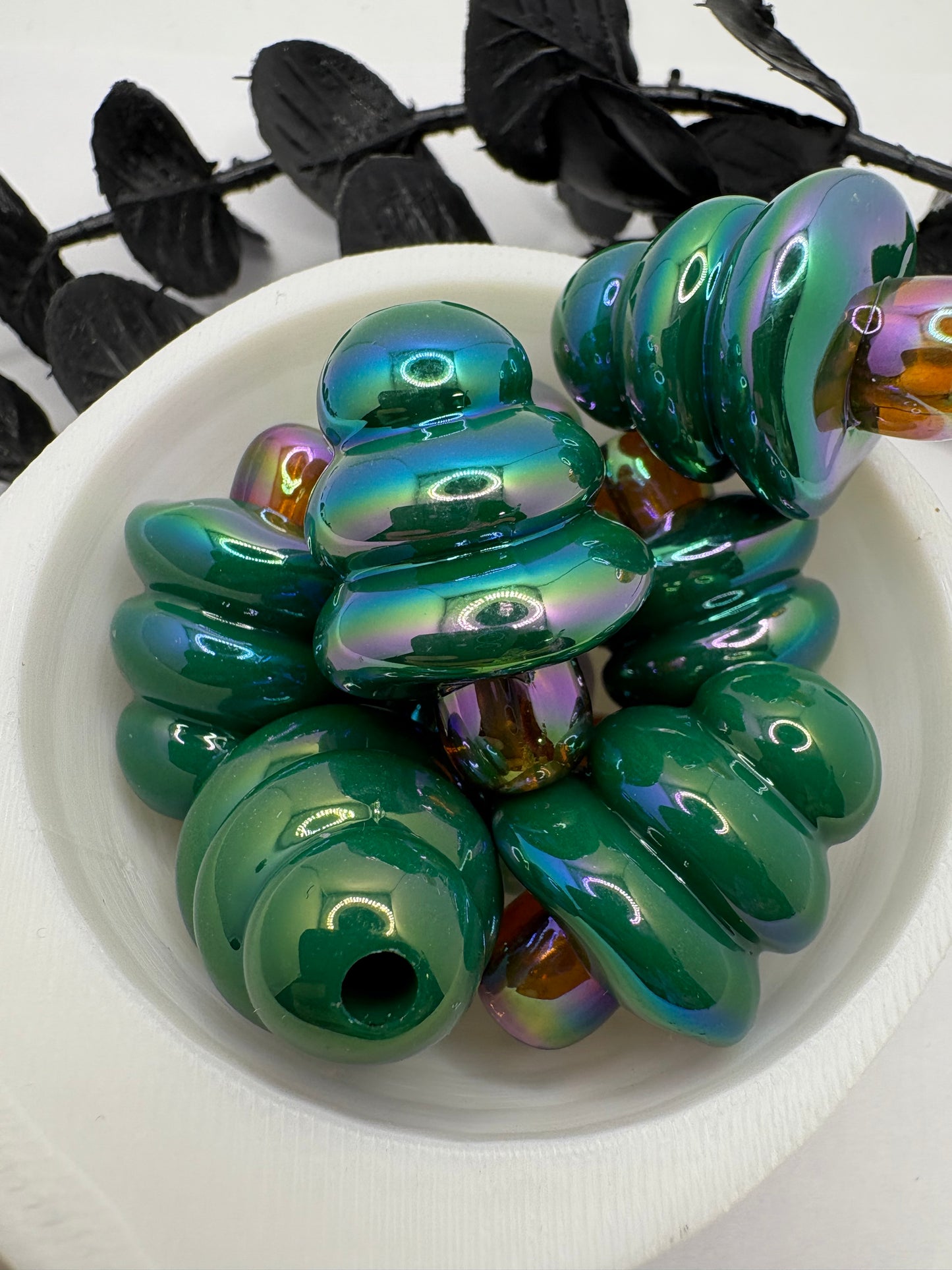 Green Christmas tree bead, beadable pen bead, big focal bead 3d acrylic 1pc