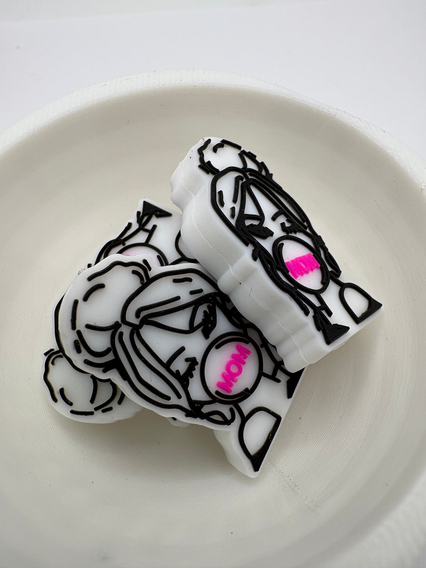 Mom bubblegum girl, Silicone focal bead, cute bead for pens, double sided print 30.5mm
