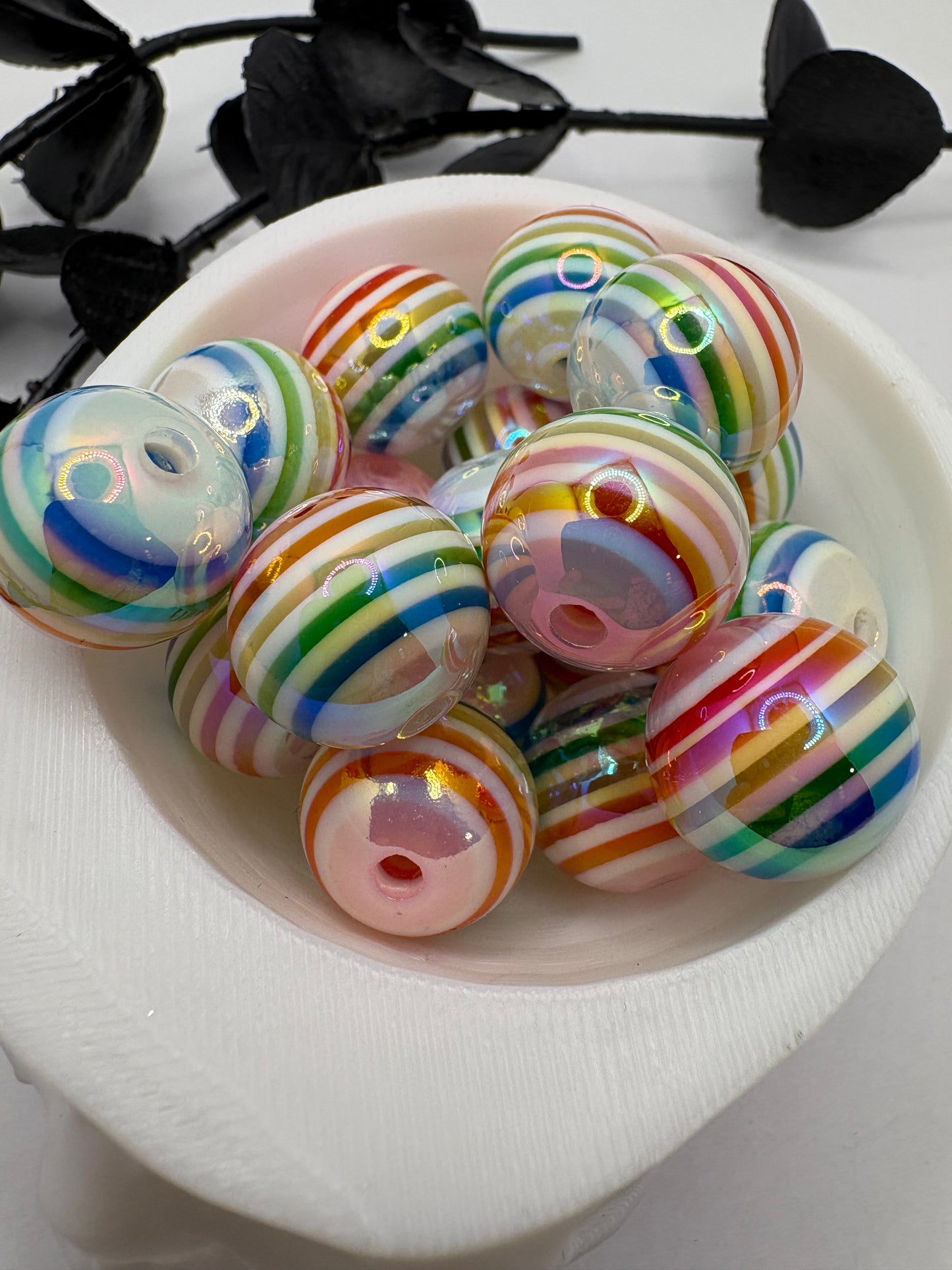 Rainbow striped bubblegum bead, acrylic 14mm beads for pens, beading supplies, beading 5pc