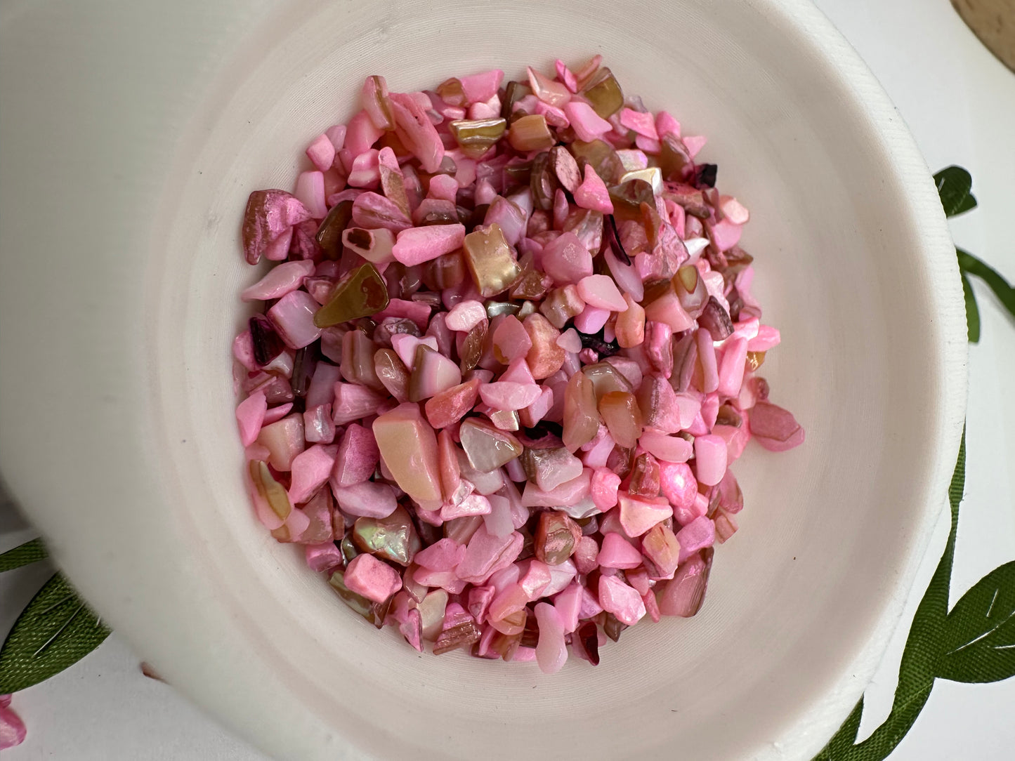 Pink dyed shell chip mix, filler, crafting chips, natural shell mix glossed chips, resin fillers, candle making supplies 1oz by weight