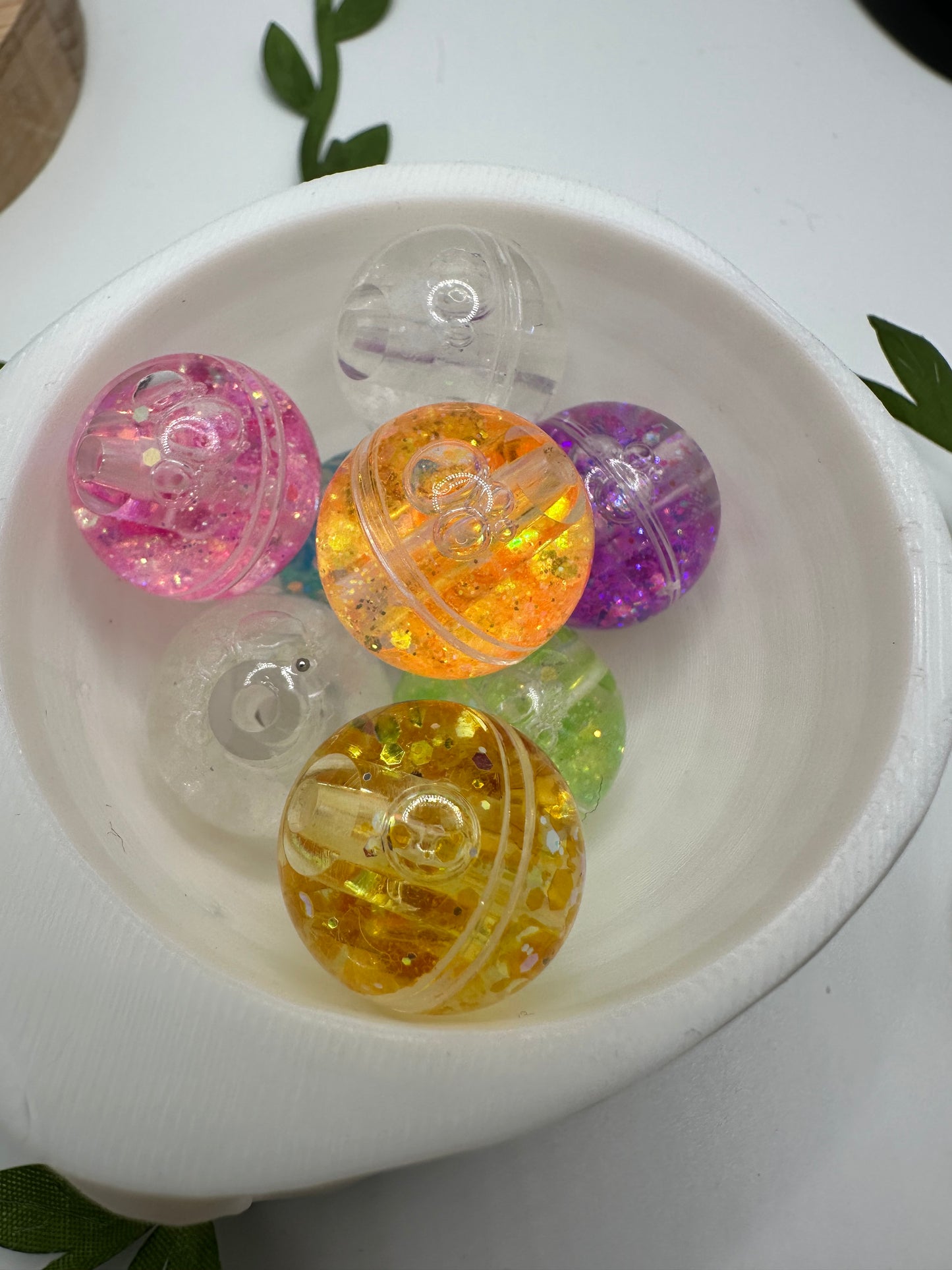 Fancy Water filled bead, 15mm beads for pens, beading supplies, beading, 5pc bag Glitter filled water bead
