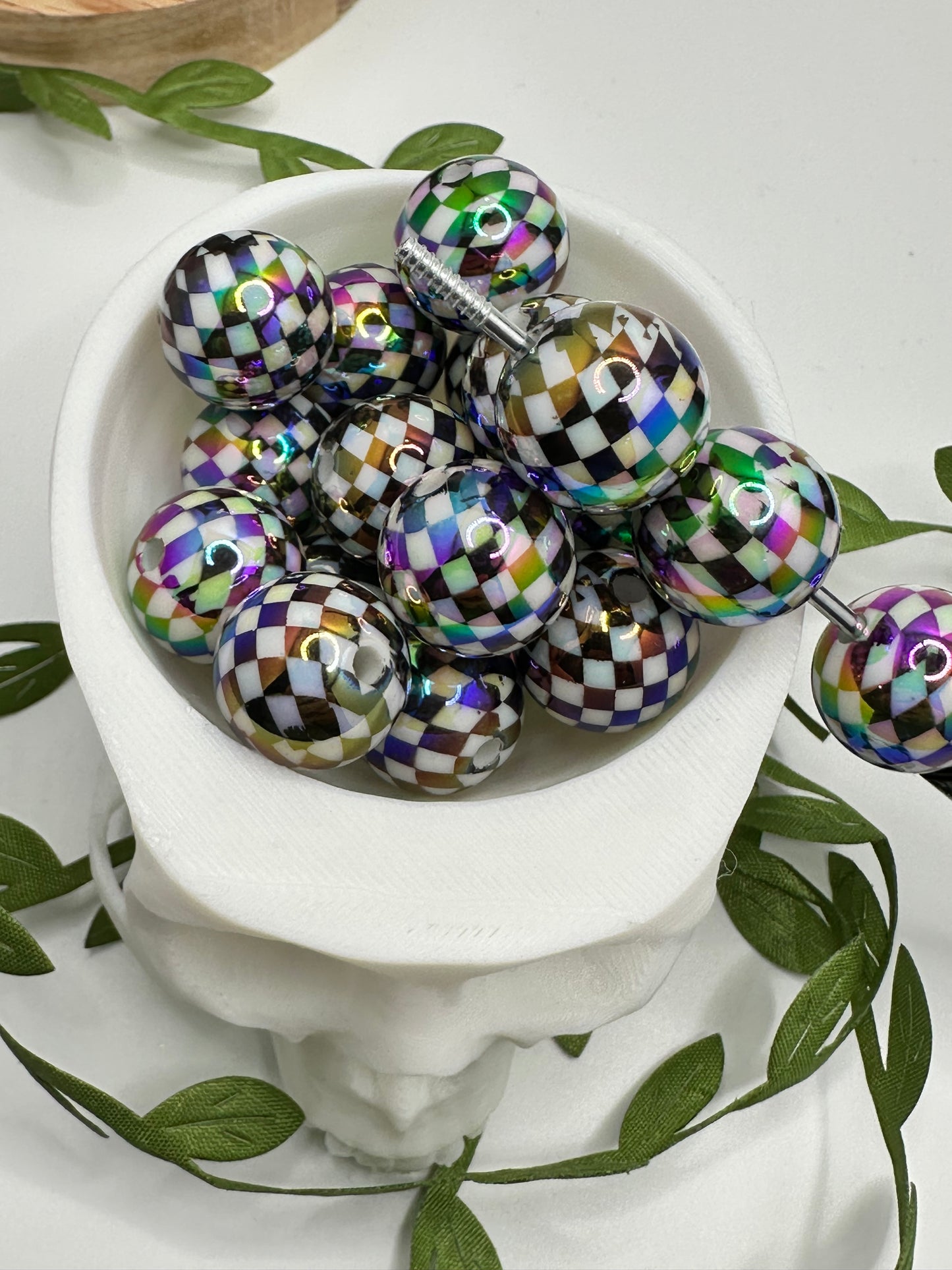 Holographic checkered bubblegum bead, acrylic 15.5mm beads for pens, beading supplies, beading, multicolored beads