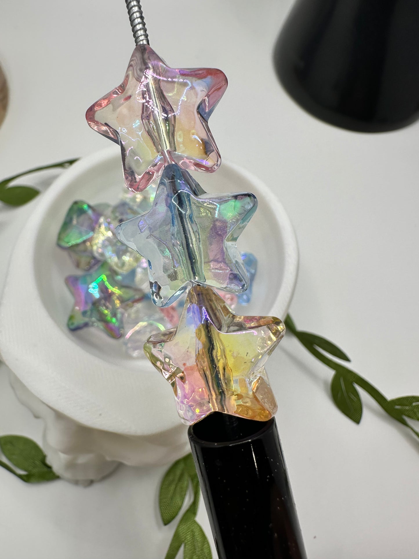 Iridescent multicolor star bead, acrylic 15.5mm beads for pens, beading supplies, beading, 5pc bag