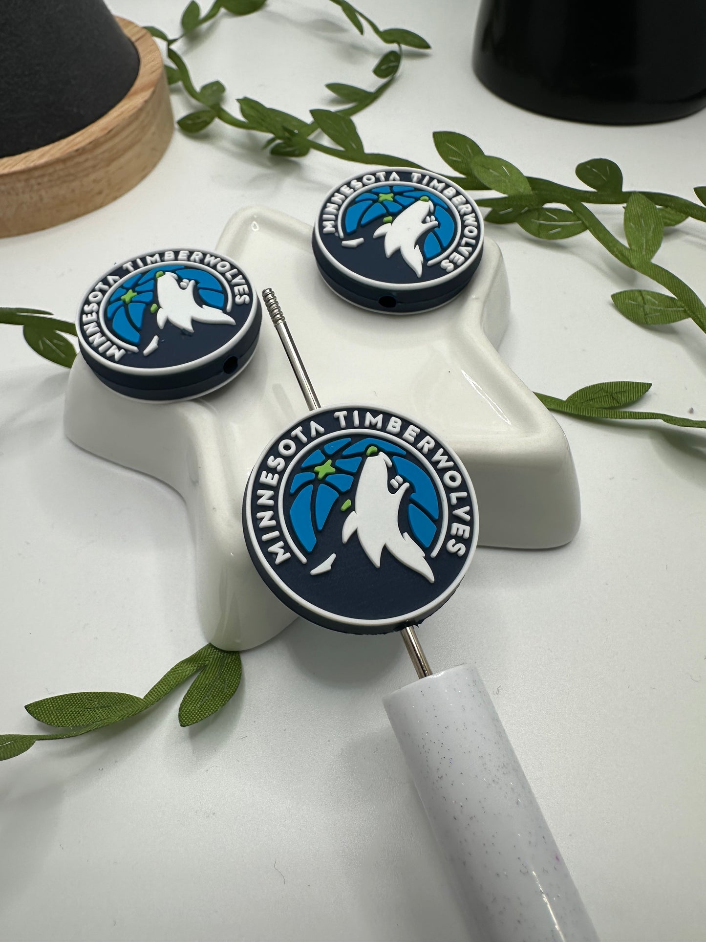 Minnesota Timber wolves Bead, team Silicone focal bead, silicone bead for pens, crafting beads, focal, silicone supply bead 30mm