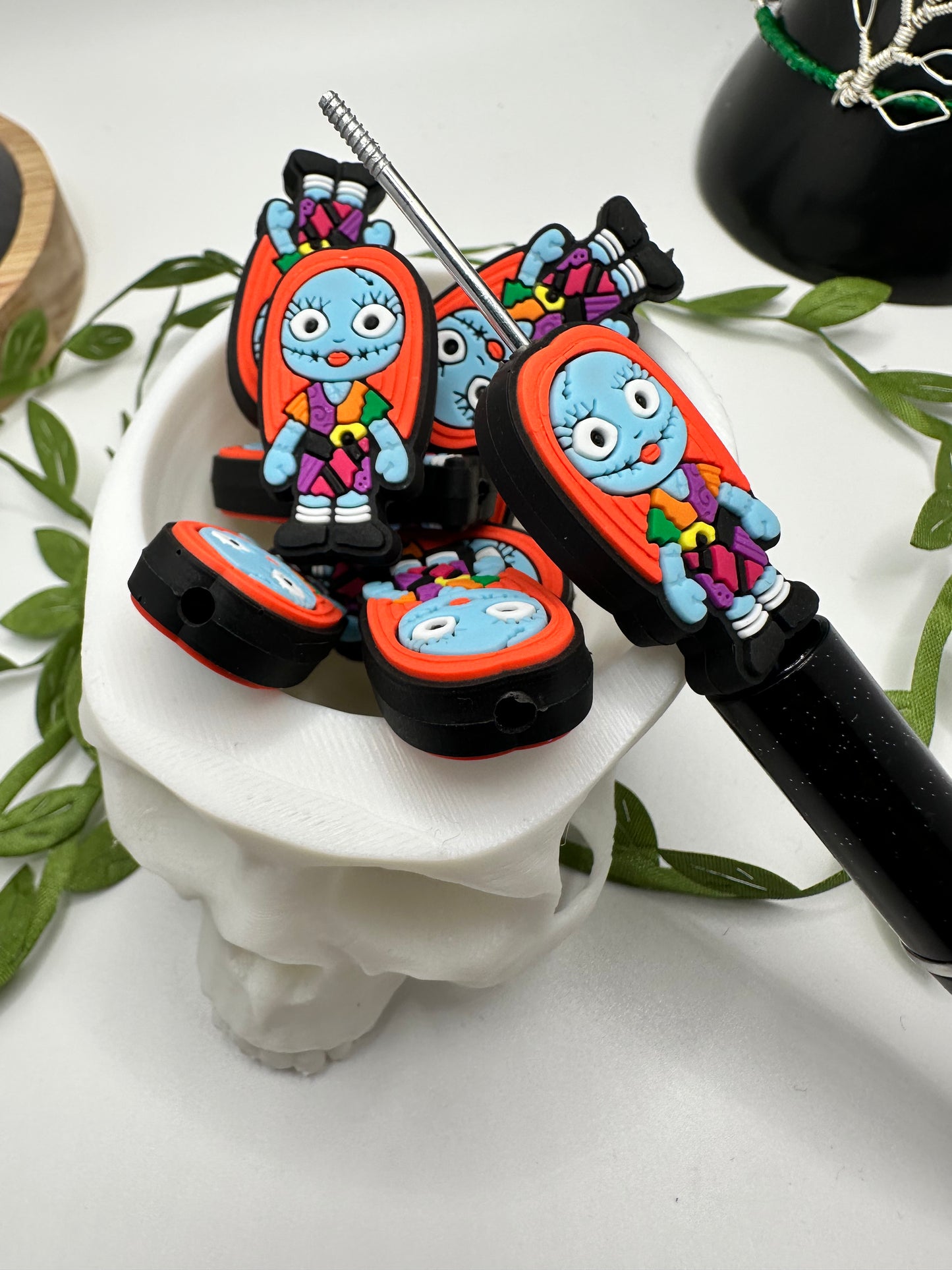 Halloween Sally bead for pens, crafting beads, supplies, focal, silicone bead, silicone for beadable items, 1pc 33mm