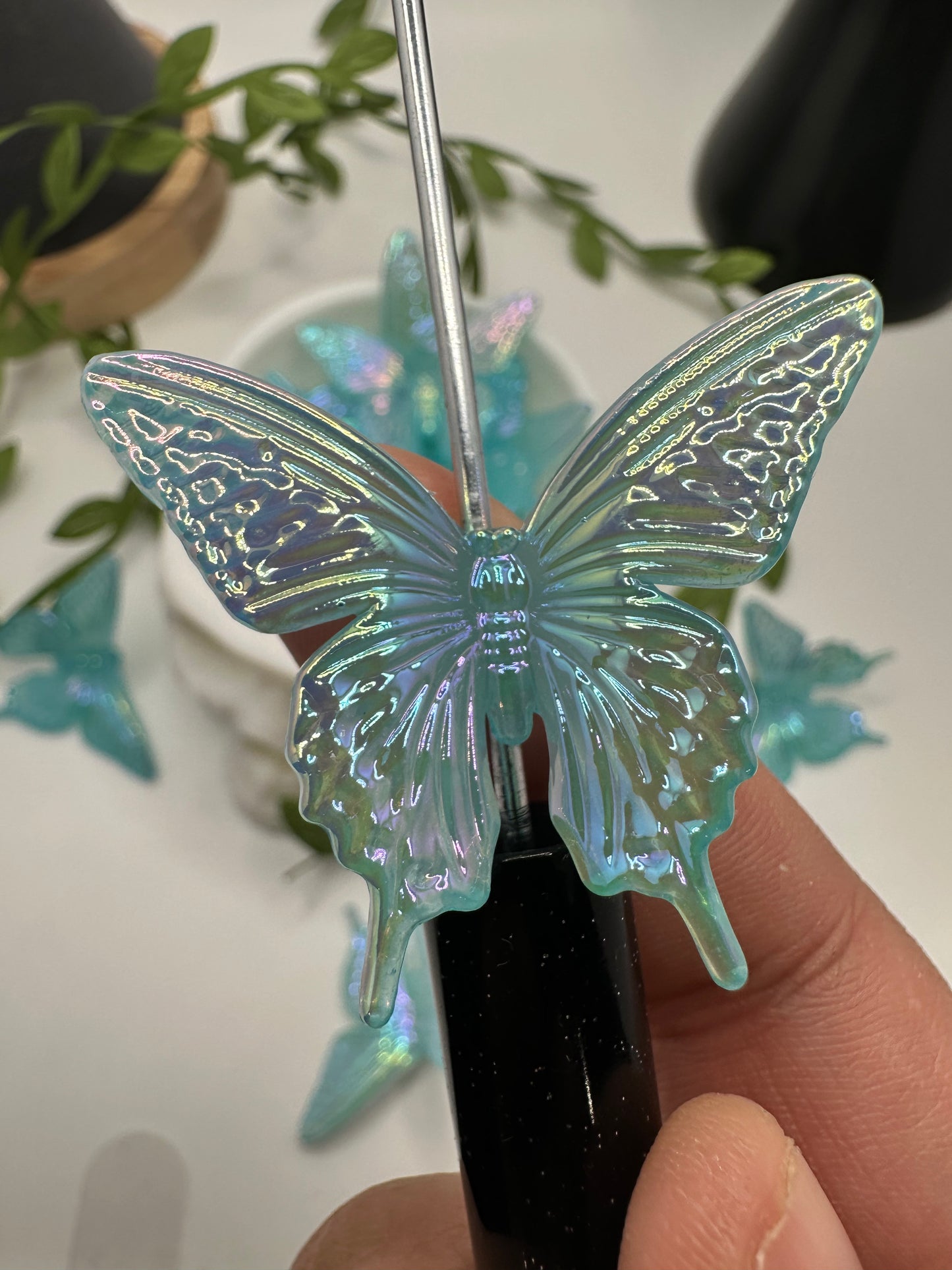 Butterfly Blue bead, acrylic beads for pens, beading supplies, beading, 32.5mm, beads for keychain 2pc