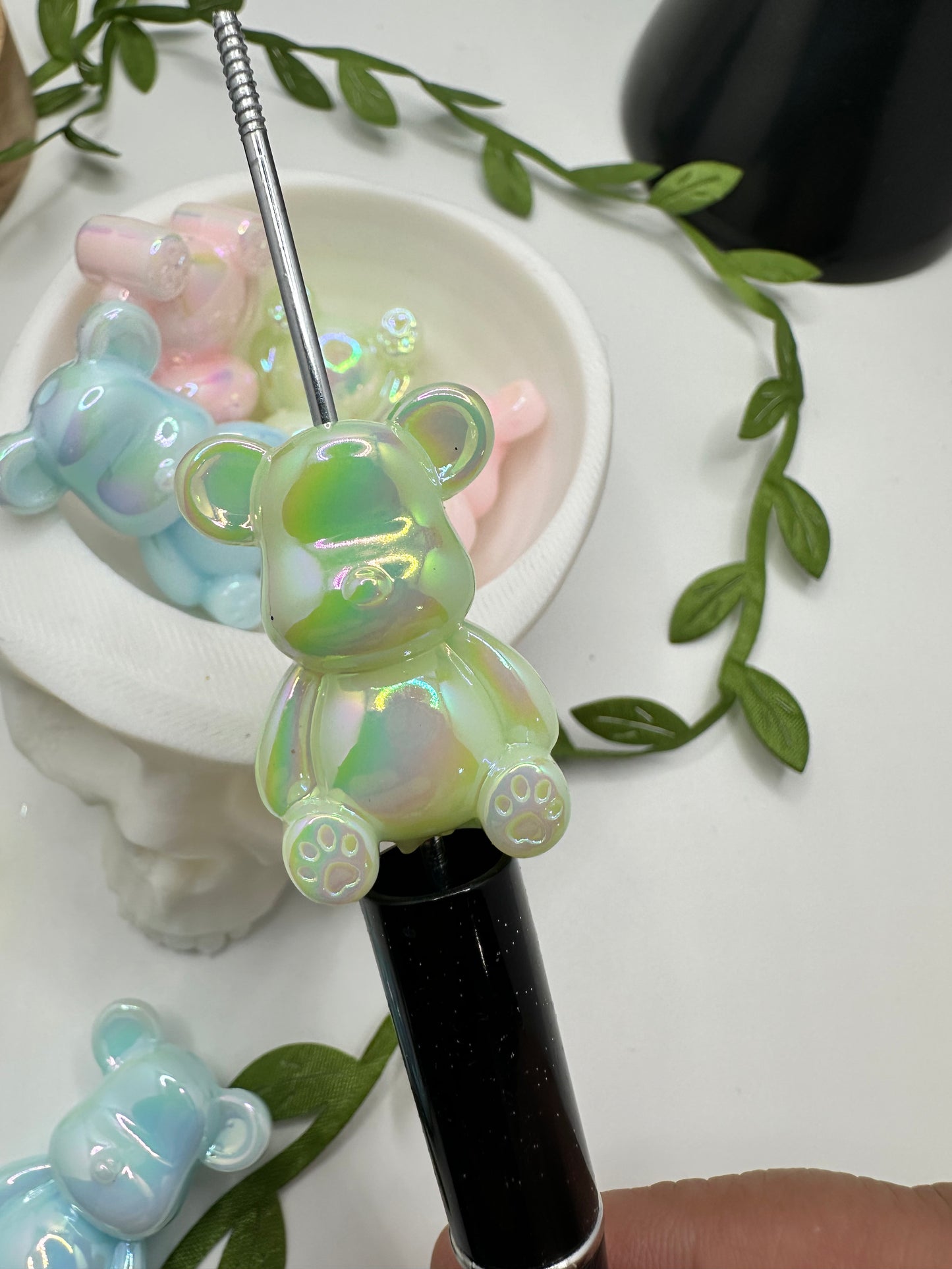 Bears bead, acrylic beads for pens, beading supplies, beading, luminescent uv activated 33mm