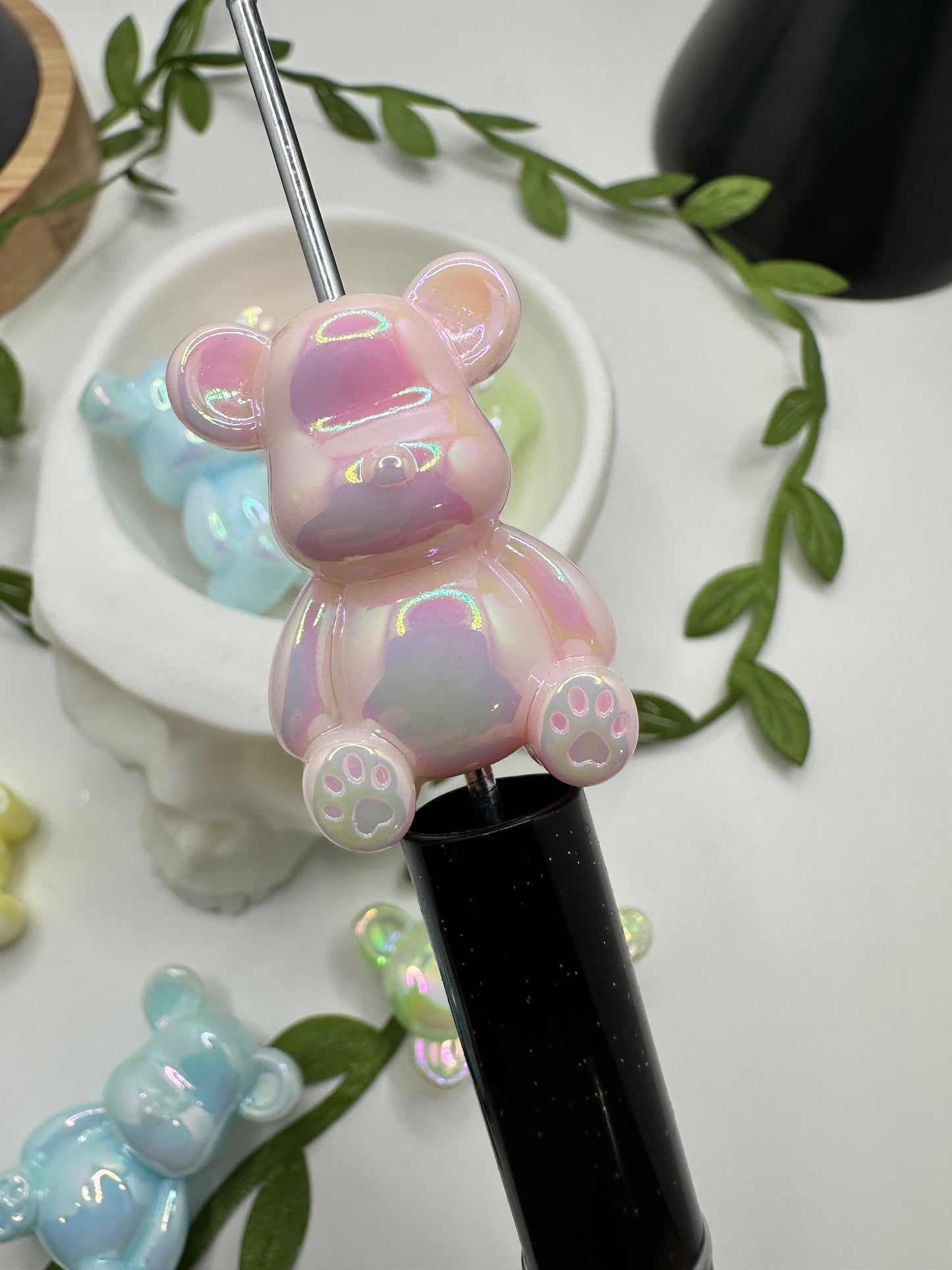 Bears bead, acrylic beads for pens, beading supplies, beading, luminescent uv activated 33mm