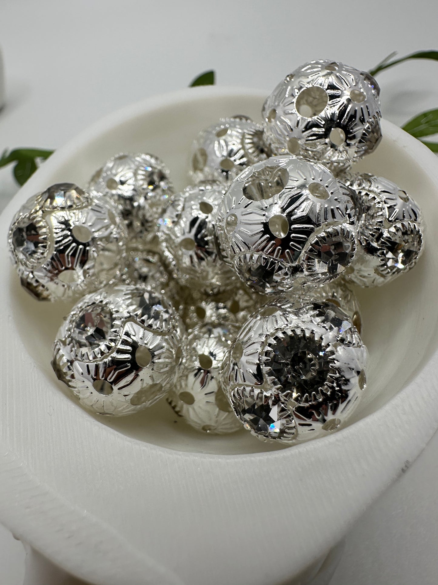 Metal Silver rhinestone Beads, 17mm beads for pens, beading supplies, beading, 2pc