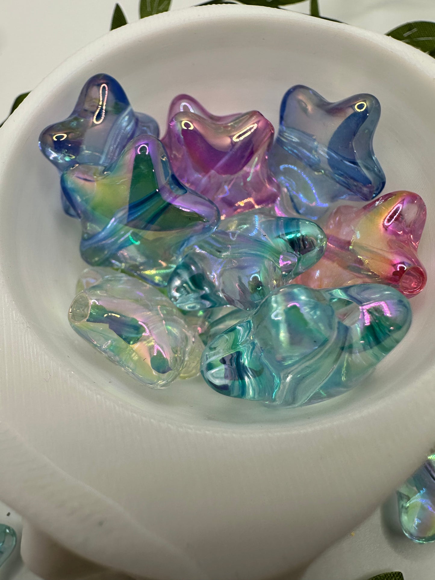 Iridescent multicolor star bead, acrylic 21mm beads for pens, beading supplies, beading, 5pc bag