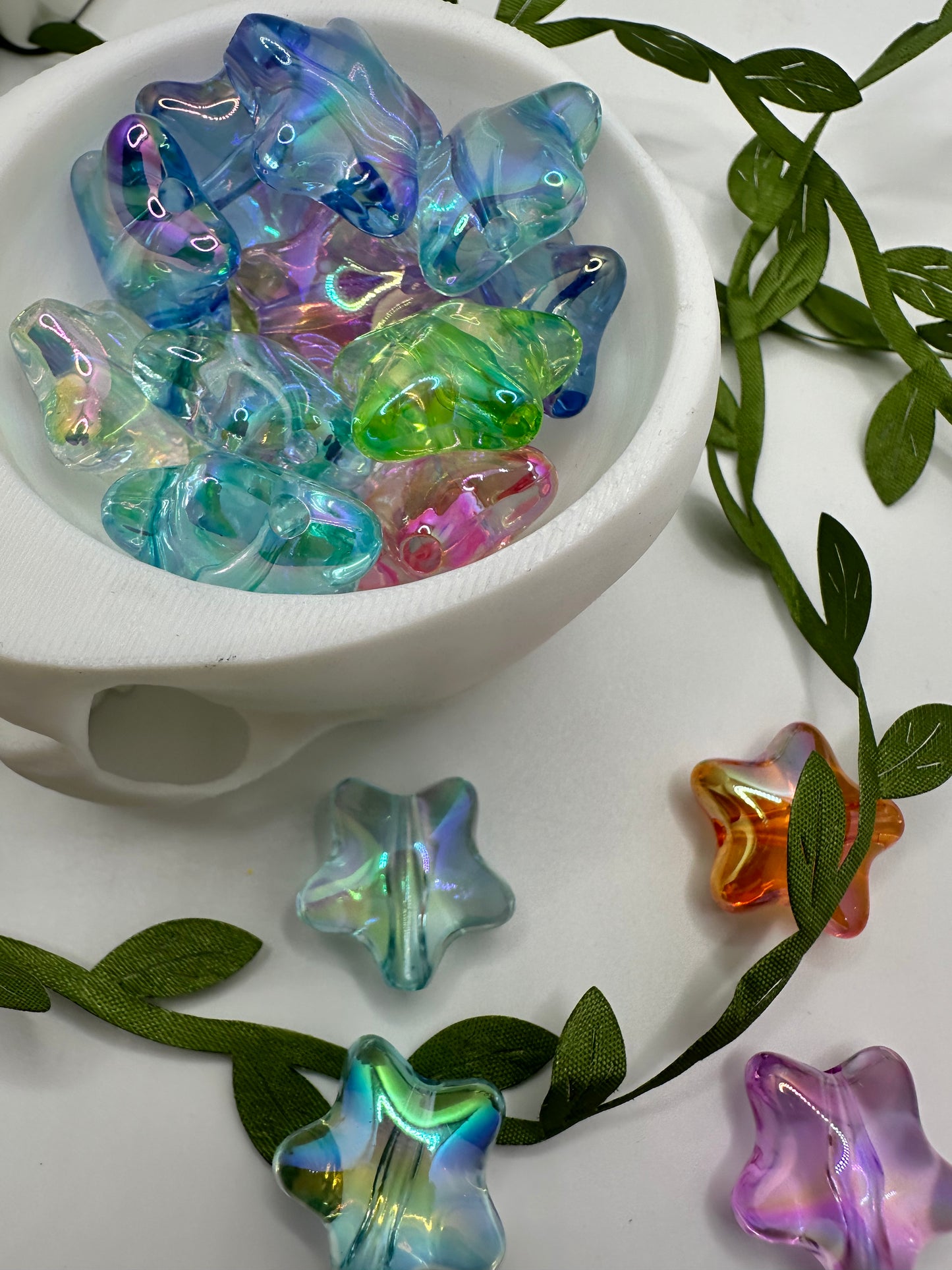 Iridescent multicolor star bead, acrylic 21mm beads for pens, beading supplies, beading, 5pc bag