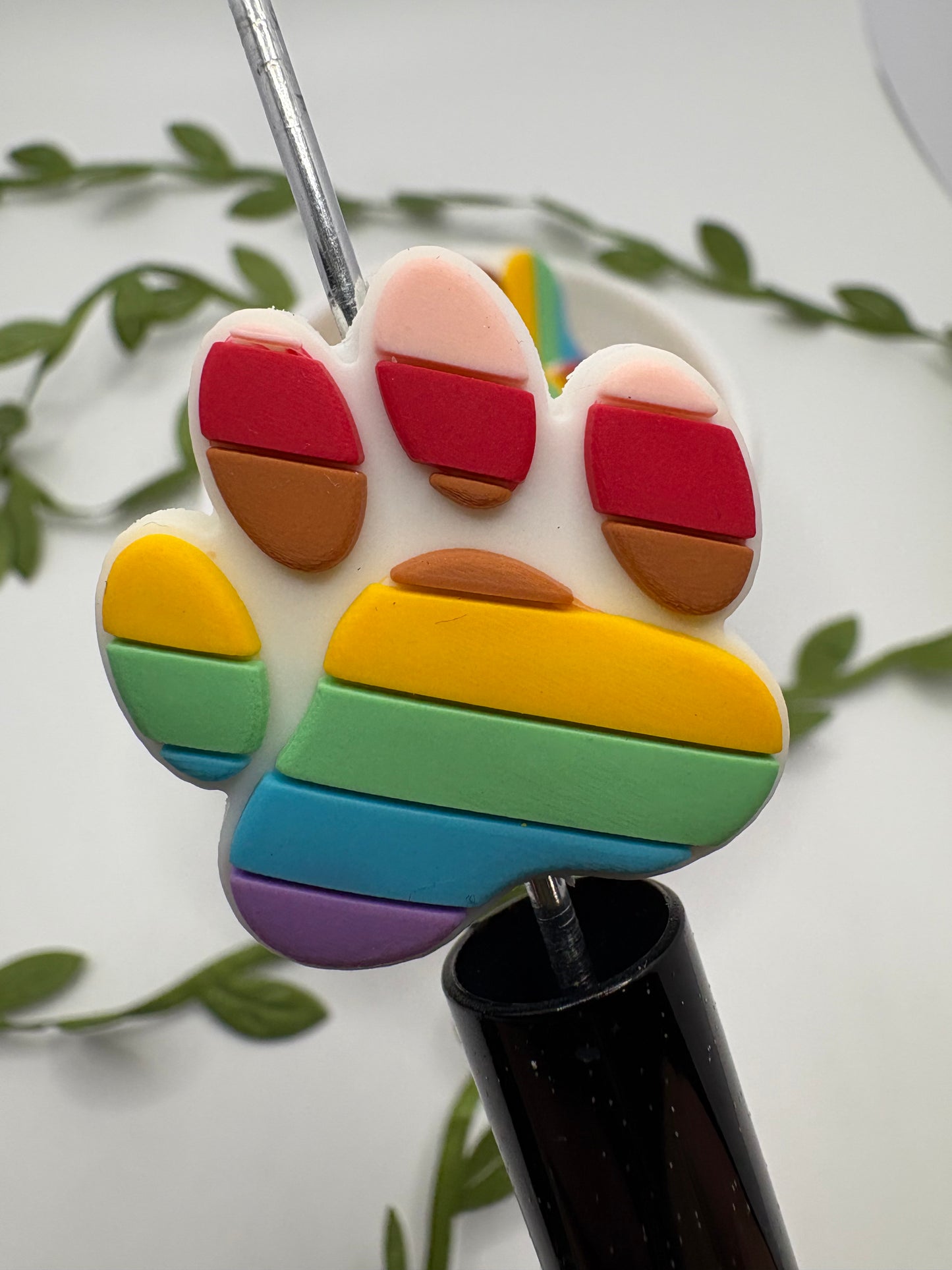 Rainbow paw print, bead for pens, crafting beads, supplies focal, supply bead, silicone focal beadable items, 1pc, 29mm