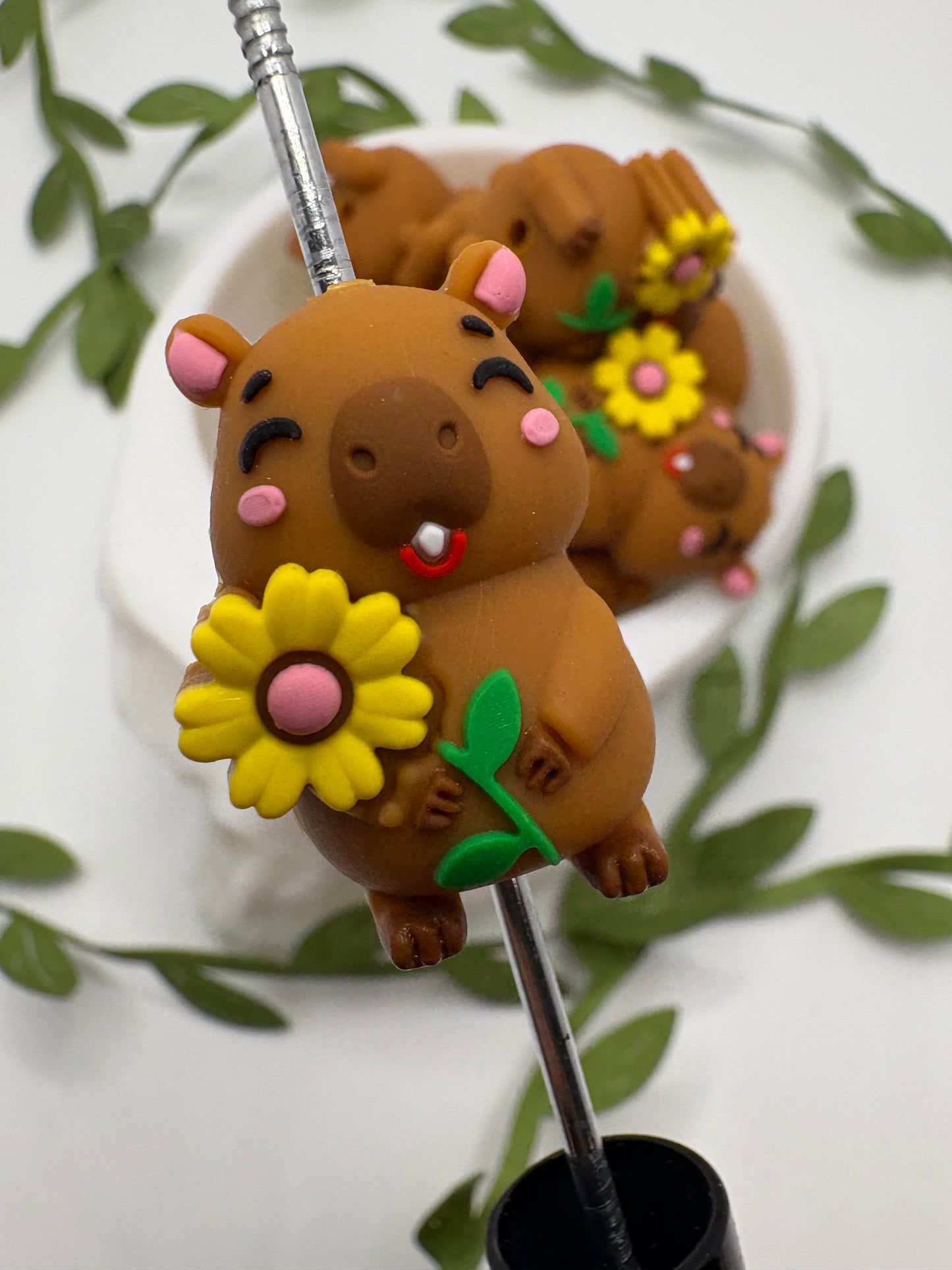Capybara bead 3d, cute silicone bead, beads for pens, printed silicone bead, focal bead, 26.5mm, 1pc