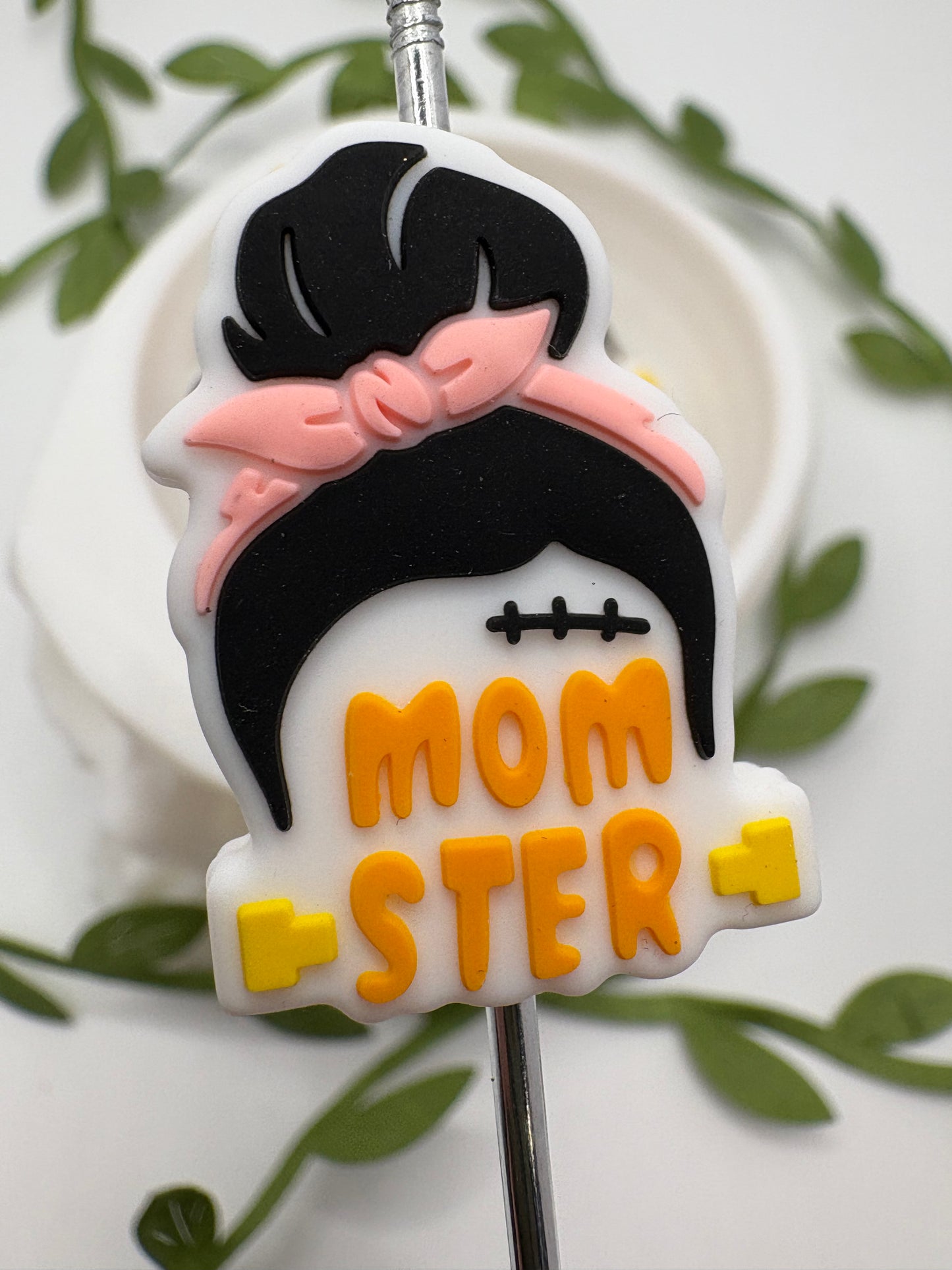 Mom monster bead, bead for pens, crafting beads, supplies focal, supply bead, silicone focal beadable items, 1pc, 30mm