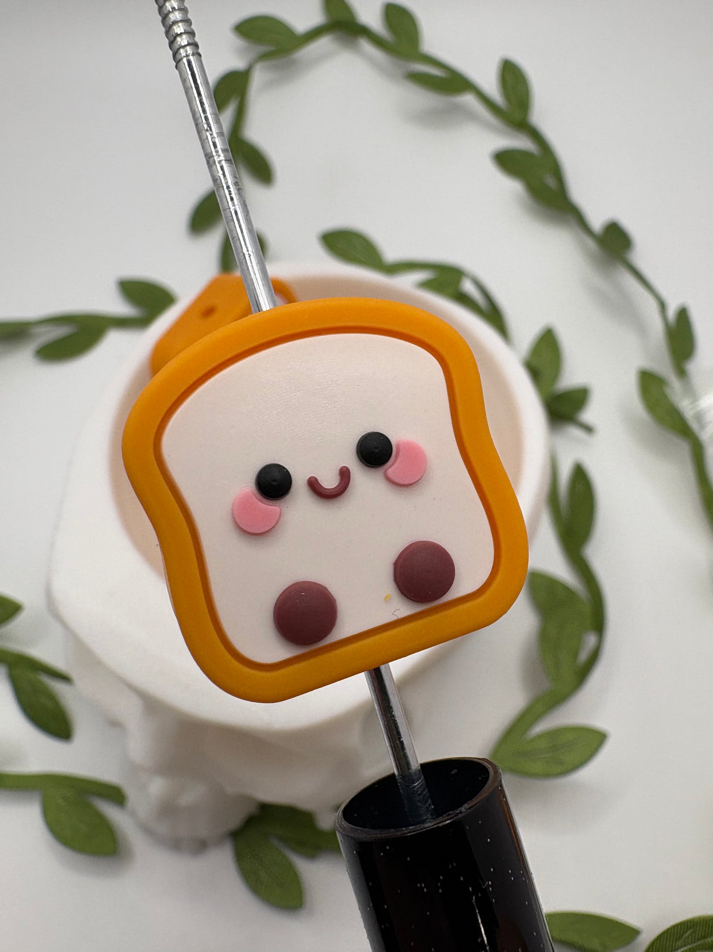 Toast 3d, cute silicone bead, beads for pens, printed silicone bead, focal bead, 23mm, 1pc