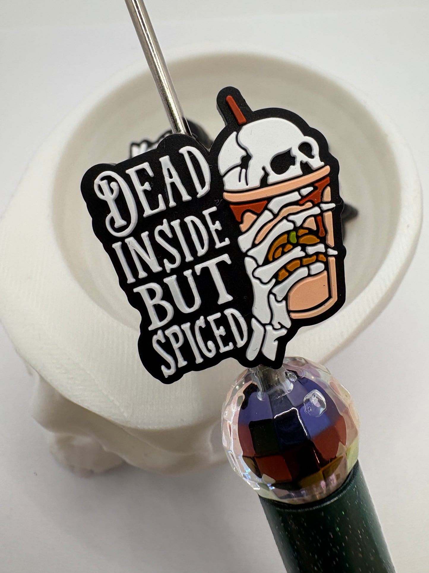 Dead inside but spiced bead, bead for pens, crafting beads, supplies focal, silicone focal beadable items, 1pc, 28mm
