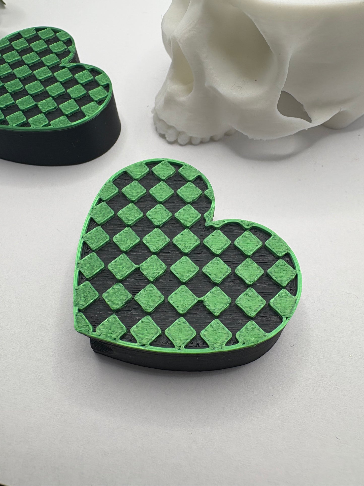 Green Check Heart Straw topper beads, straw accessory, bead supplies, keychain beads, big bead, single side printed 1.5in