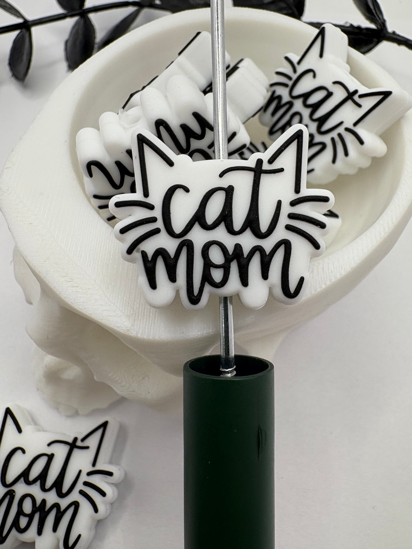 Cat funny bead mom cute bead for pens, bead for beadable items, 22.5mm cat bead double sided cat silicone bead 1pc