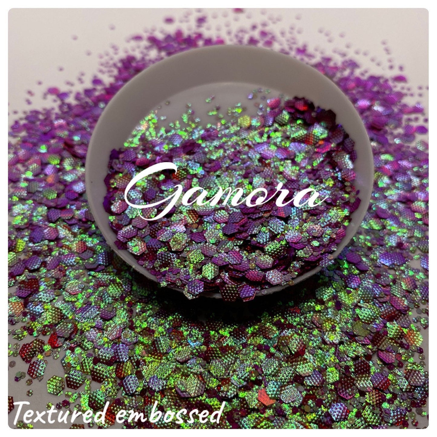 Gamora textured chunky metallic, high quality polyester embossed chunky, resin glitter, tumbler chunky glitter, solvent resistant,