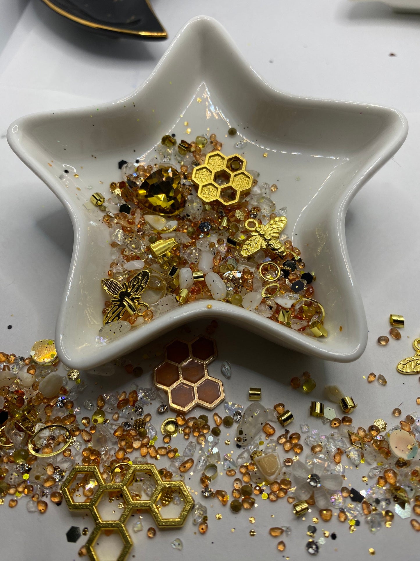 SweetBee filler, gold metal accents, glass chunks, gemstone chips, holo glass, gems crafting, resin supplies, art supply filler .5oz by Wt.
