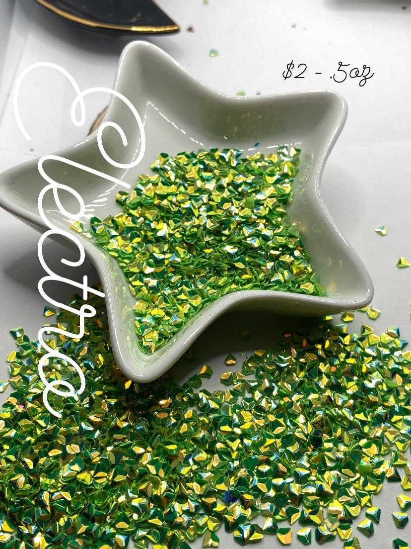 Electro rhombus sequins, .5oz by weight green sequins, resin fillers, crafting supplies, resin sequins, nail accessories