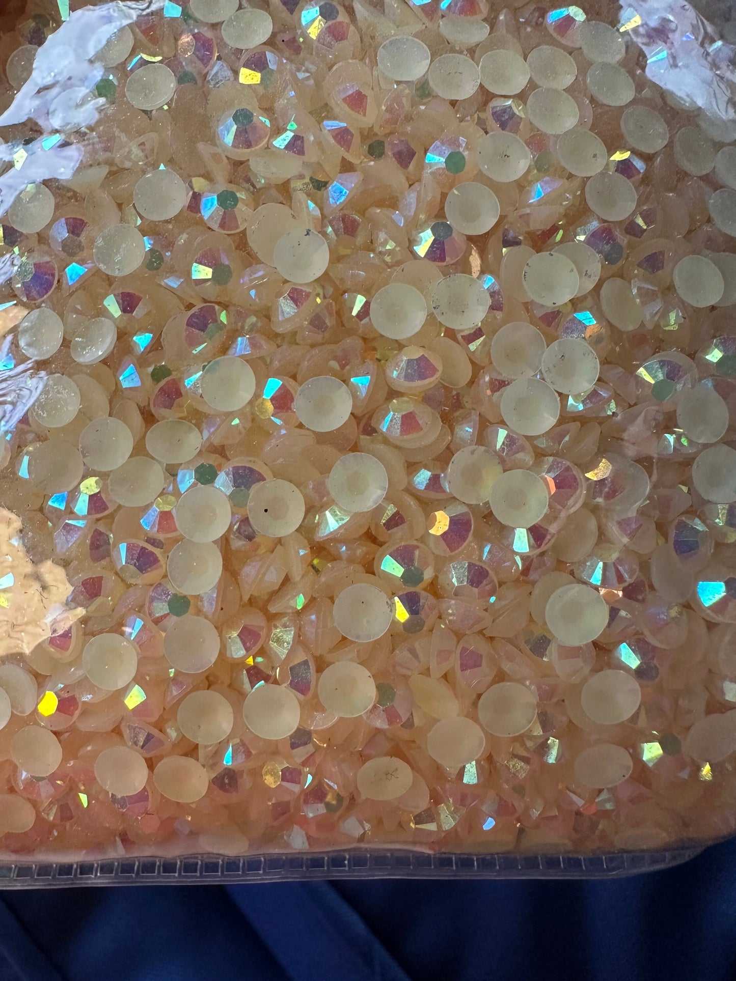 Vanilla Creme, 5mm AB jelly rhinestones, 1oz by Wt. faceted flat back jelly resin rhinestones, non-hot fix