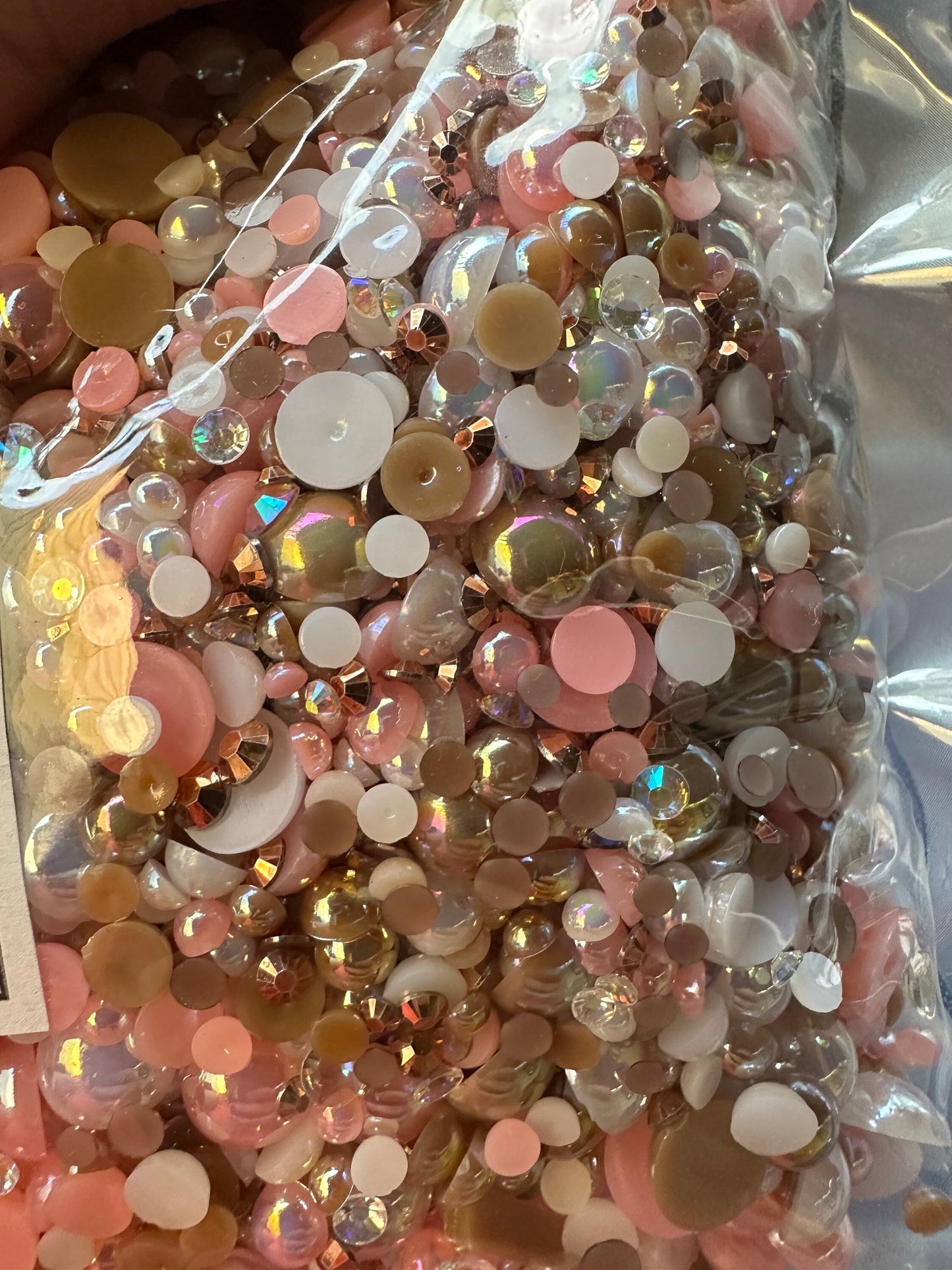 Neopolitan, mixed half circle domes, .5oz by Wt. flat back resin rhinestones, non-hot fix