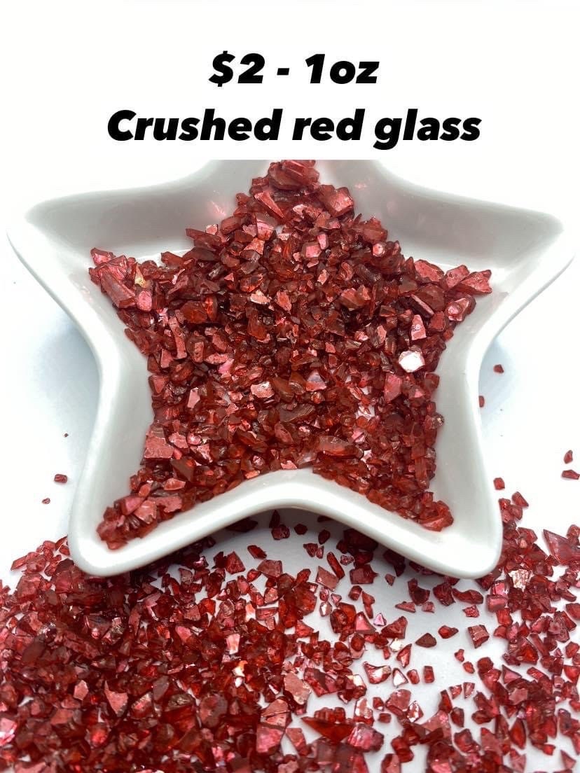 Redrum glass chips, resin fillers, candle making supplies 1oz by weight, colored crushed glass crafting